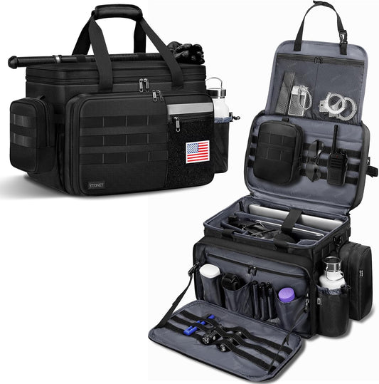 Patrol Bag Law Enforcement, Extra Large Police Gear Bag for Car Front Seat Organizer with a MOLLE Pouch & 15.6In Laptop Layer, Multiple Compartments Police Duty Bags Fit Passenger Seat, Pure Black