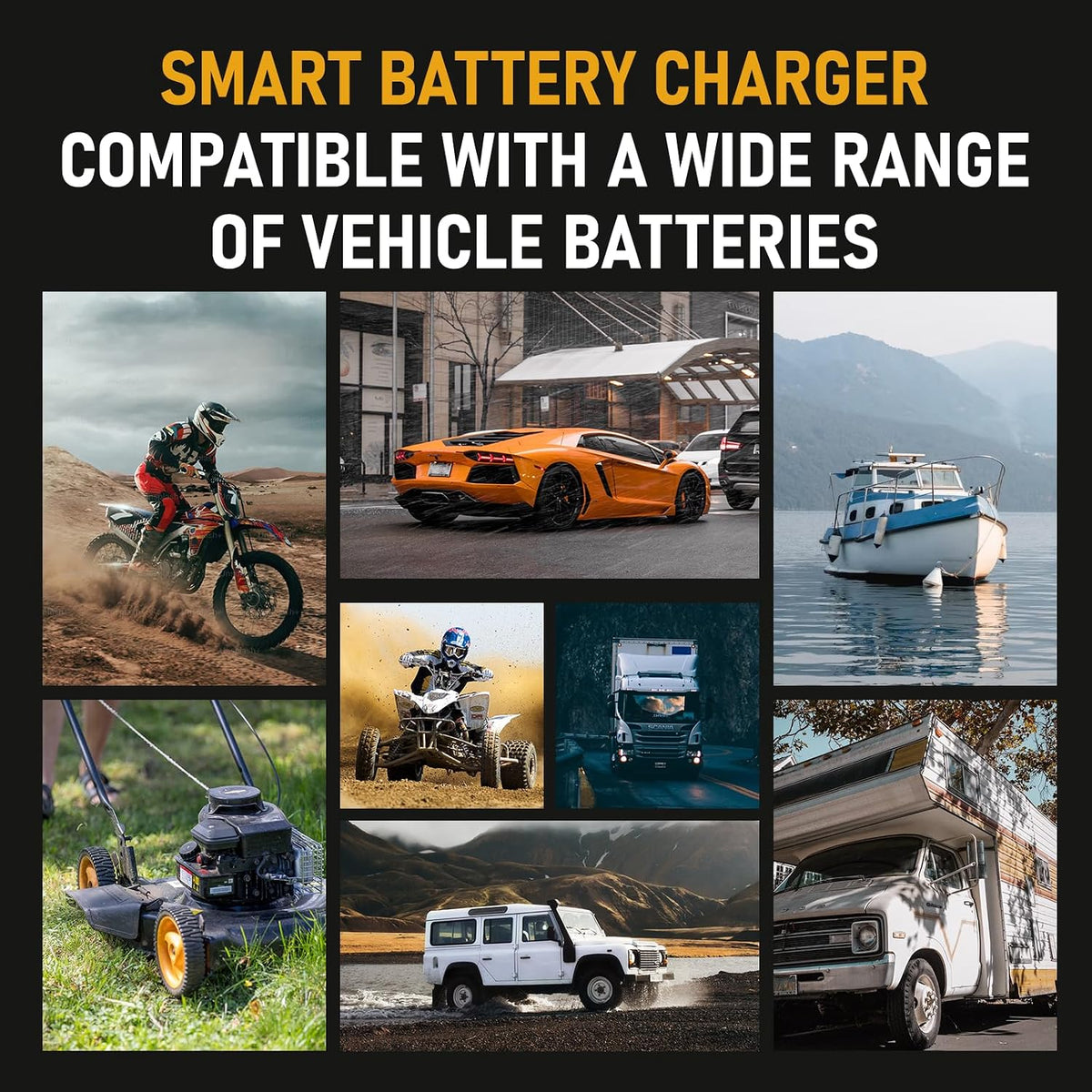 PZ.P 15-Amp 12V/24V Smart Battery Charger, Maintainer & Trickle Charger for LiFePO4, Lead Acid Batteries - Fully Automatic 9-Stage Charging w/Temp Compensation for Motorcycle Car Truck Lawnmower Boat