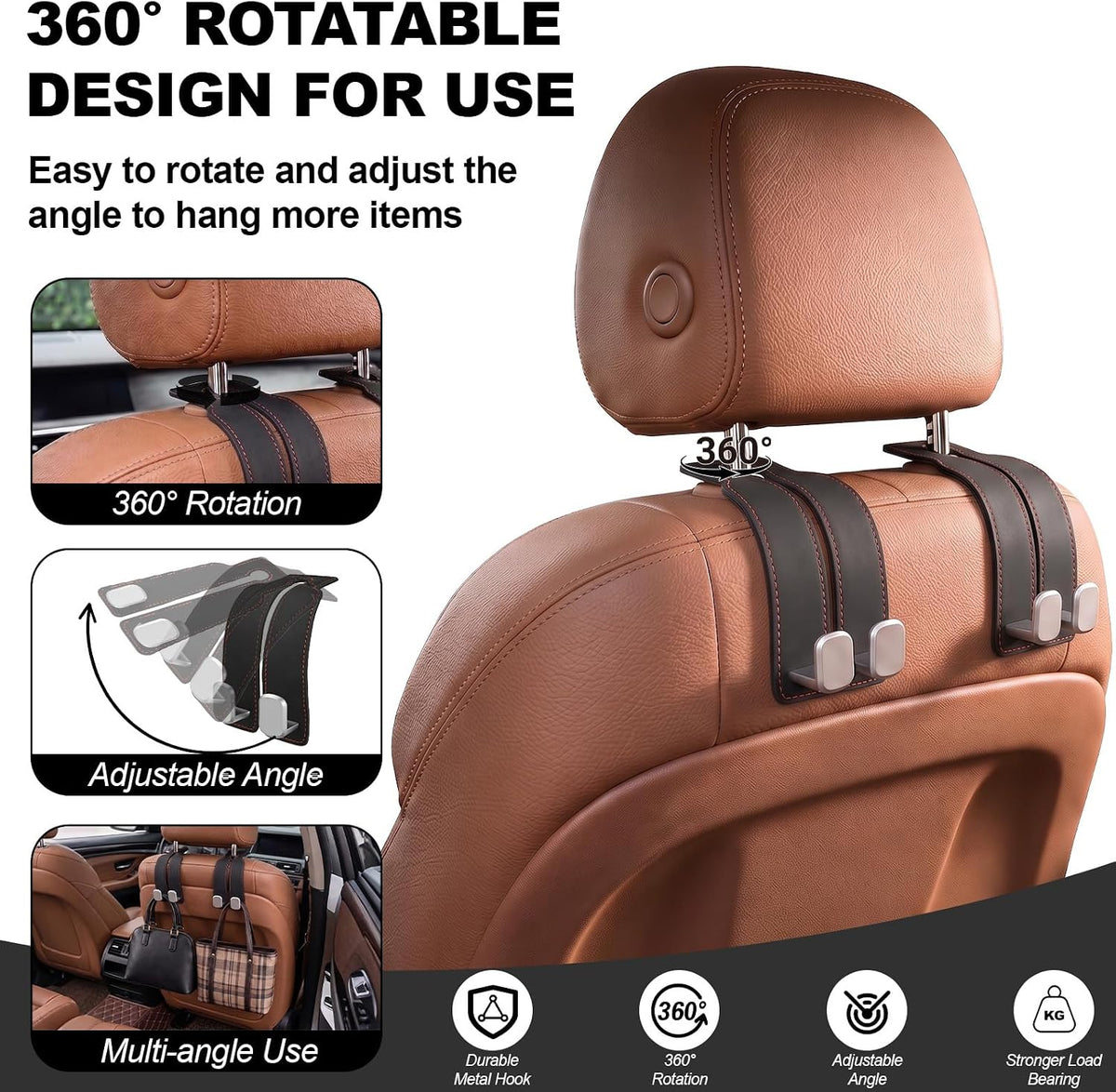 Suede Car Headrest Hooks Universal Heavy Duty Back Seat Hanger(Black)