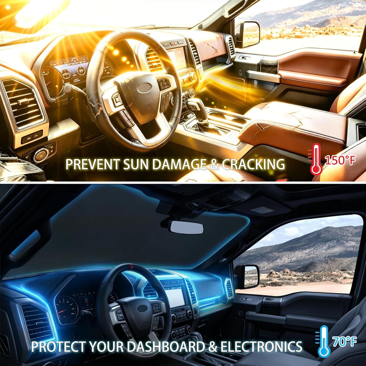 Windshield Sun Shade Compatible with 2015-2020 Ford F150 Accessories,Foldable Front Sun Visor,F-150 Sunshade,Fits Lariat,King Ranch,Platinum,XL,XLT,Limited and Raptor Model