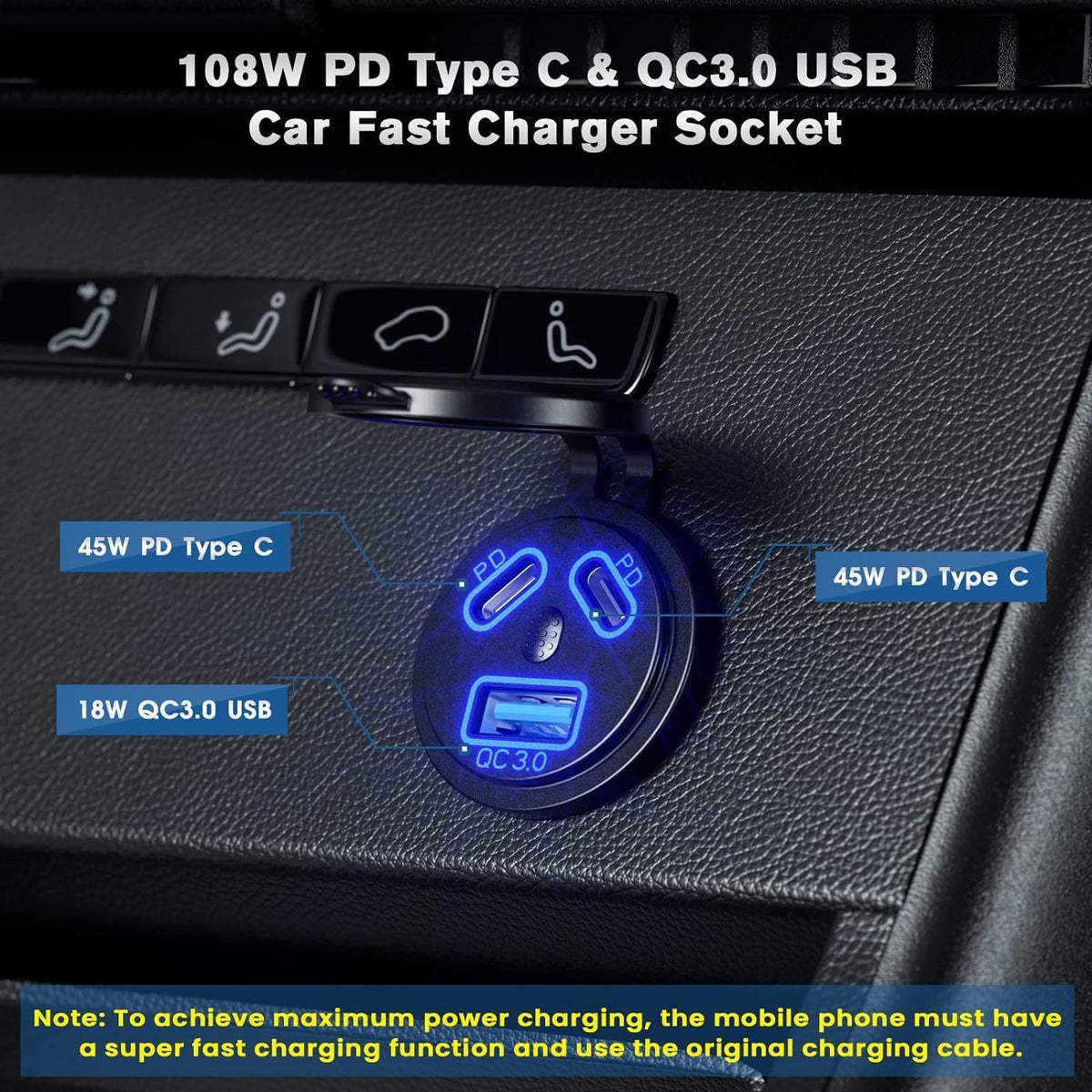 12V Type C USB Outlet Quick Car Charger Socket Dual Port Type C Fast Charger Socket Power Waterproof 12V / 24V Marine Boat Motorcycle Truck