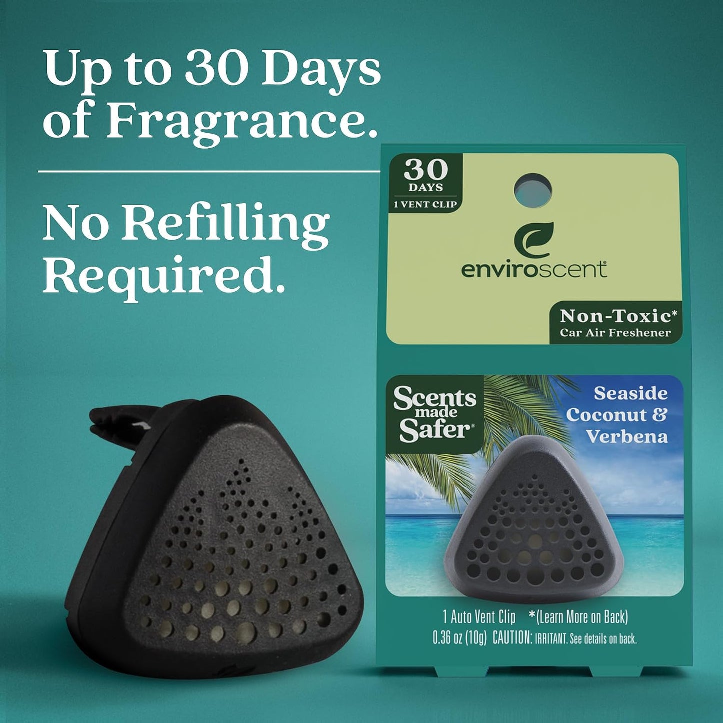 Enviroscent Non-Toxic* Car Vent Clip Air Fresheners - Single Use Auto Vent Clips - Good for All Vehicle Types -Fragrance Lasts Up to 30 Days - Seaside Coconut &amp; Verbena Scent (8 Count)