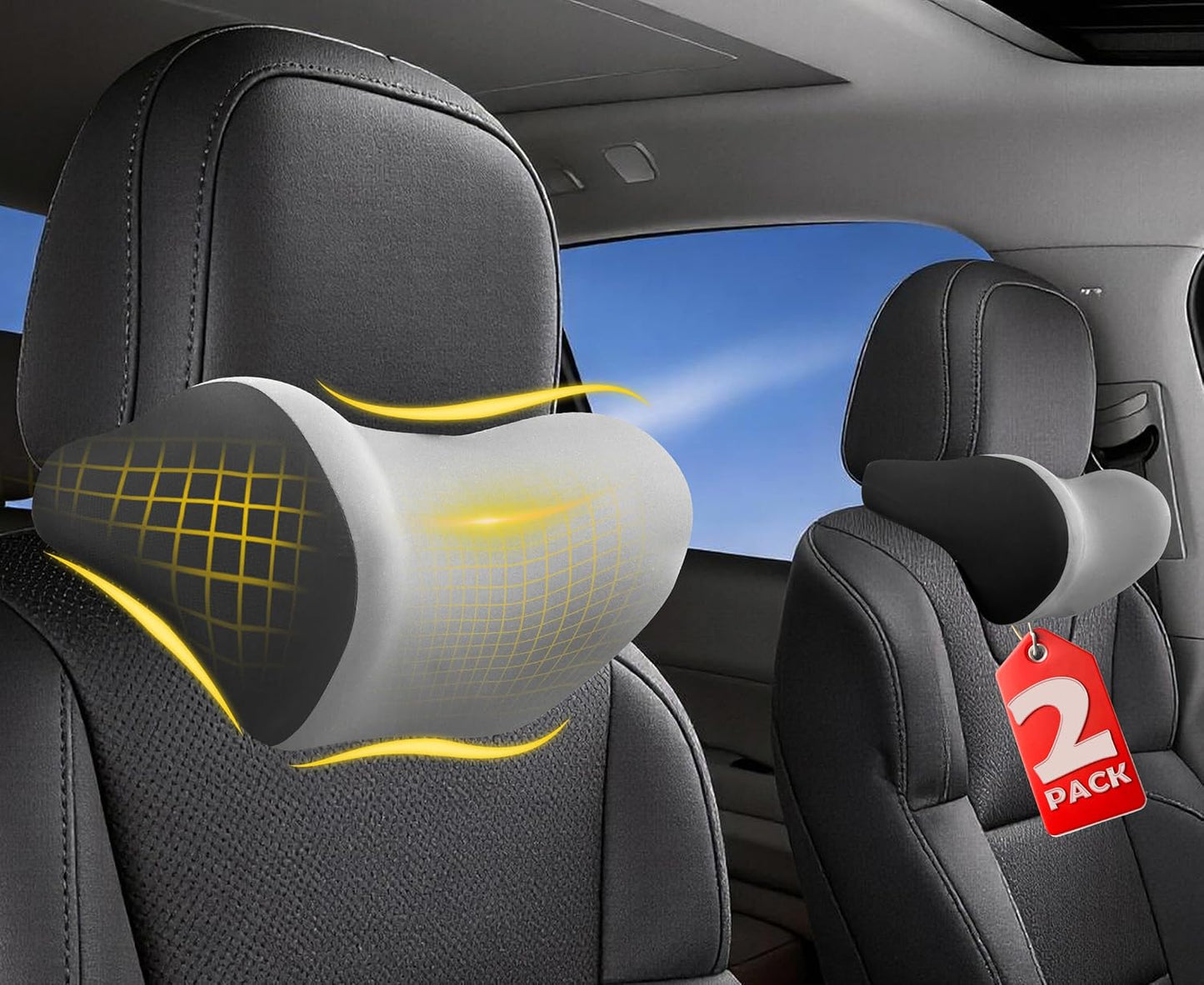Allaboutsla 2-Pack Car Neck Pillow, Car Headrest Pillow for Neck Support | Memory Foam Car Neck Pillow for Driving with Neck Support, Adjustable Strap, Head Rest Pillow for Drives, Trucks, Gray&Black