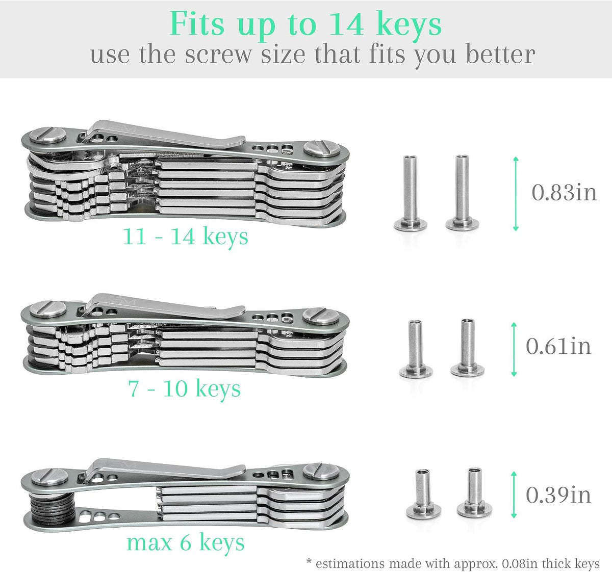 EM Compact Key Holder, Pocket Key Organizer, 14 Keys Key Bar