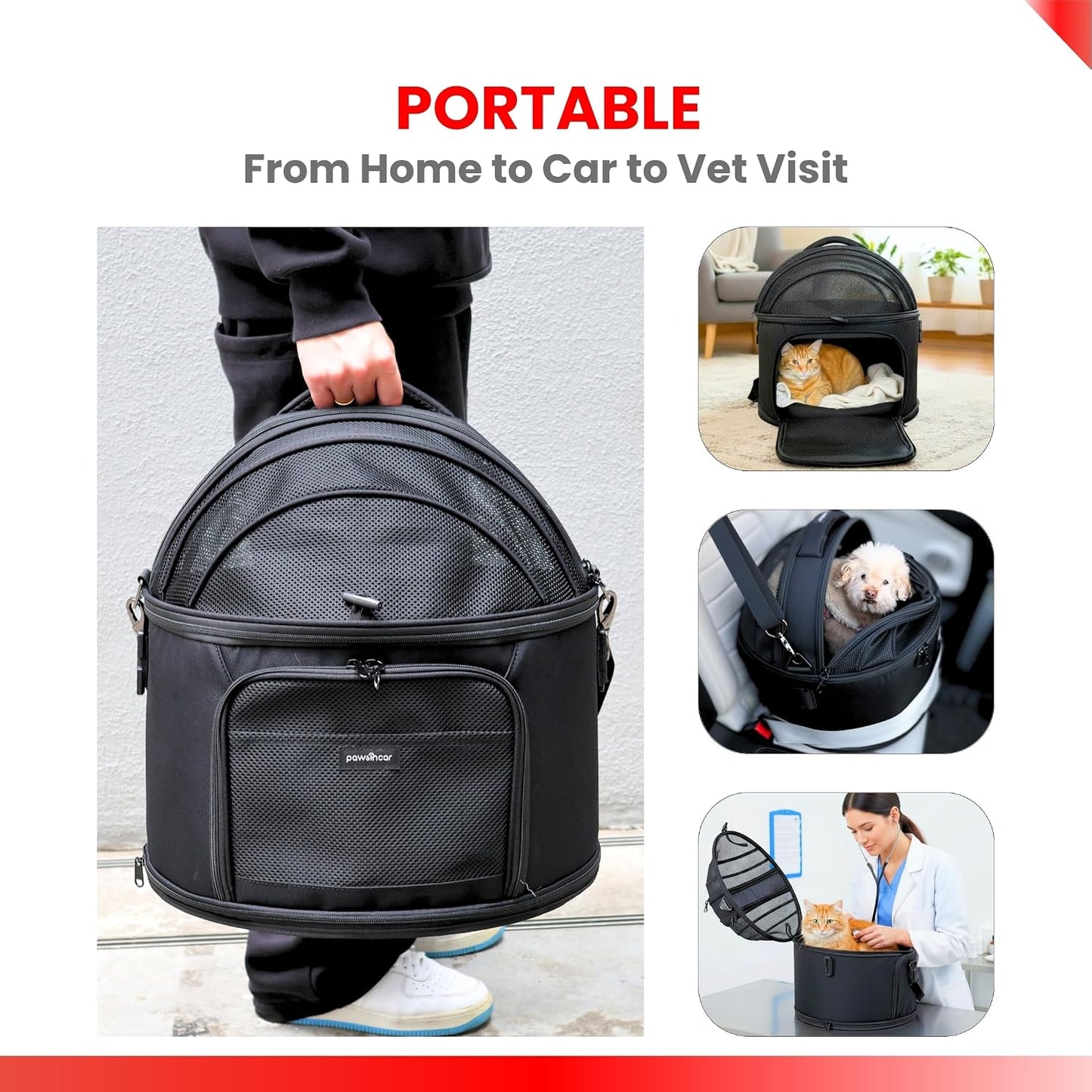 Crash-Tested 3-in-1 Portable Small Dog Car Seat, Cat Bed & Pet Carrier – CPS Certified for Crash Protection & Safe Travel (Black)