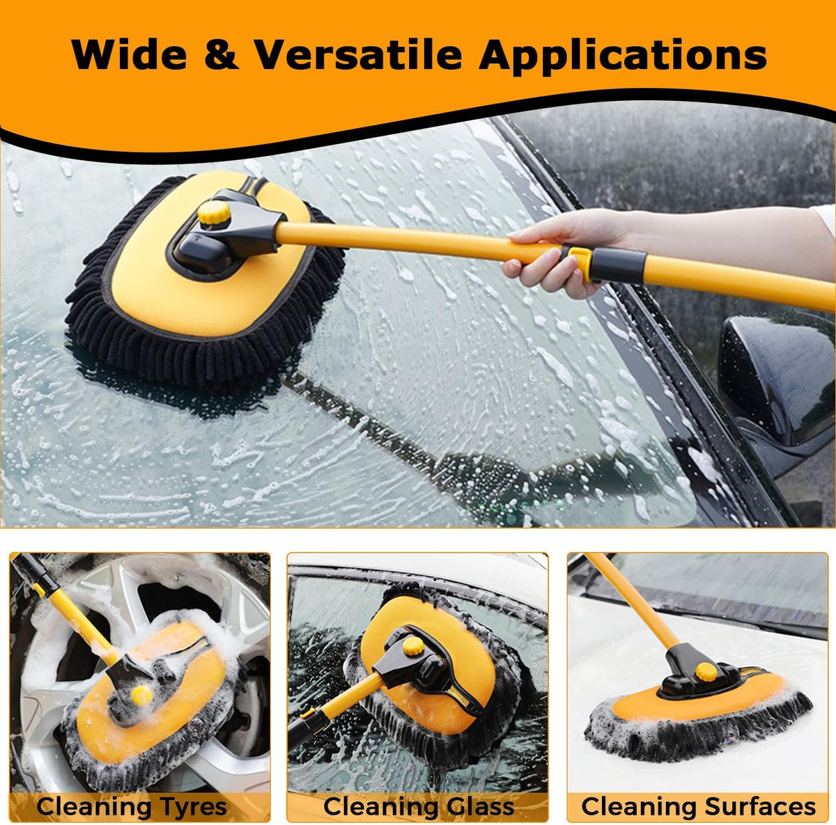 15° Curved Car Wash Brush, 43" Telescopic Handle, Soft Microfiber Mop