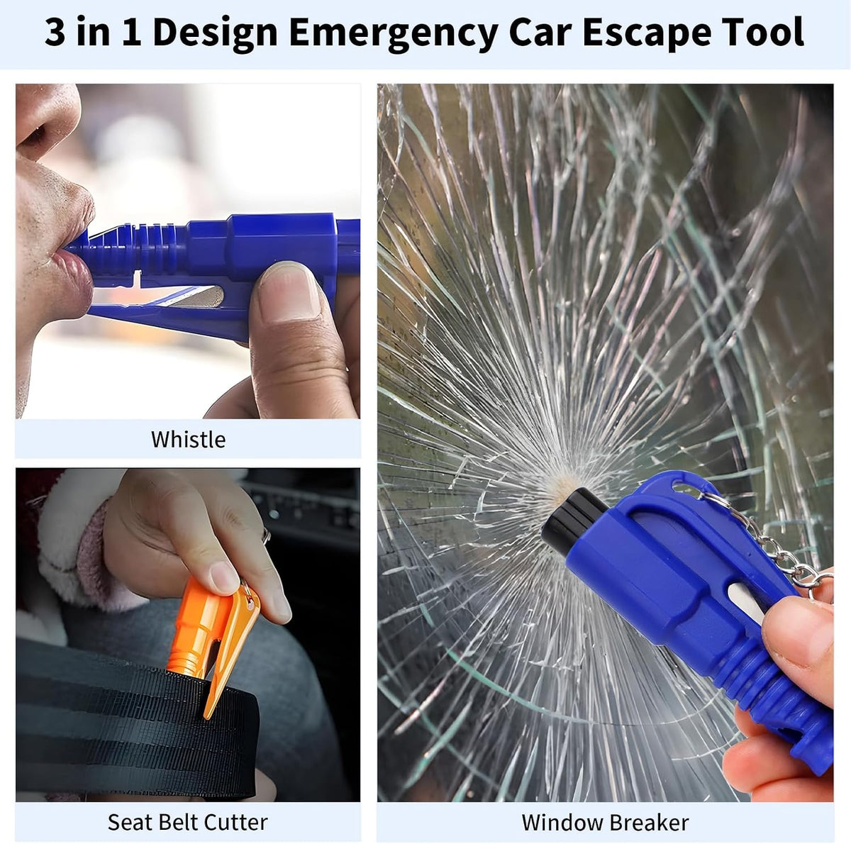 LECART 8 Pack Car Window Glass Breaker Keychain Emergency Escape Tools 3 in 1 Design Safety Tool with Window Breaker Seatbelt Cutter Whistle Instant Vehicle Safety Device for Drivers, Family