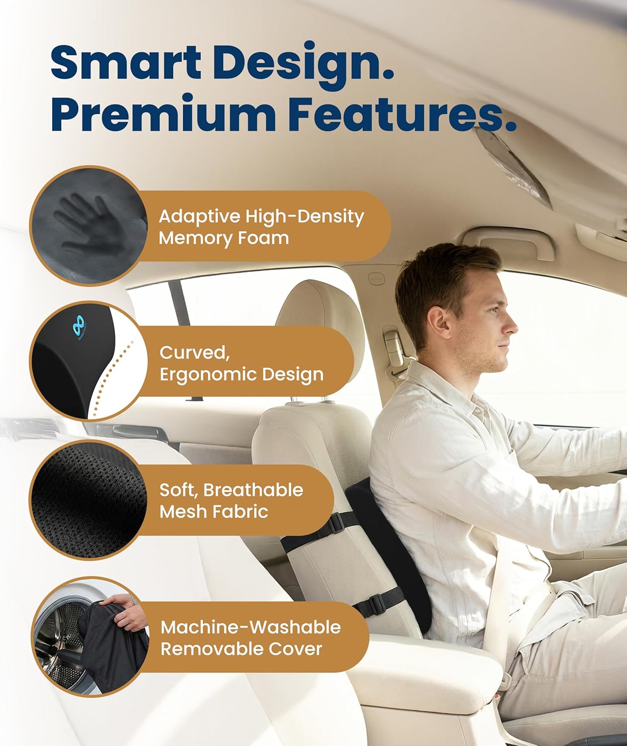 Everlasting Comfort The Original Lumbar Support Pillow for Office Chair - Improves Posture, Promotes Back Pain Relief - Superior Back Support for Gaming and Desk Chairs - Lumbar Pillow for Car, Couch