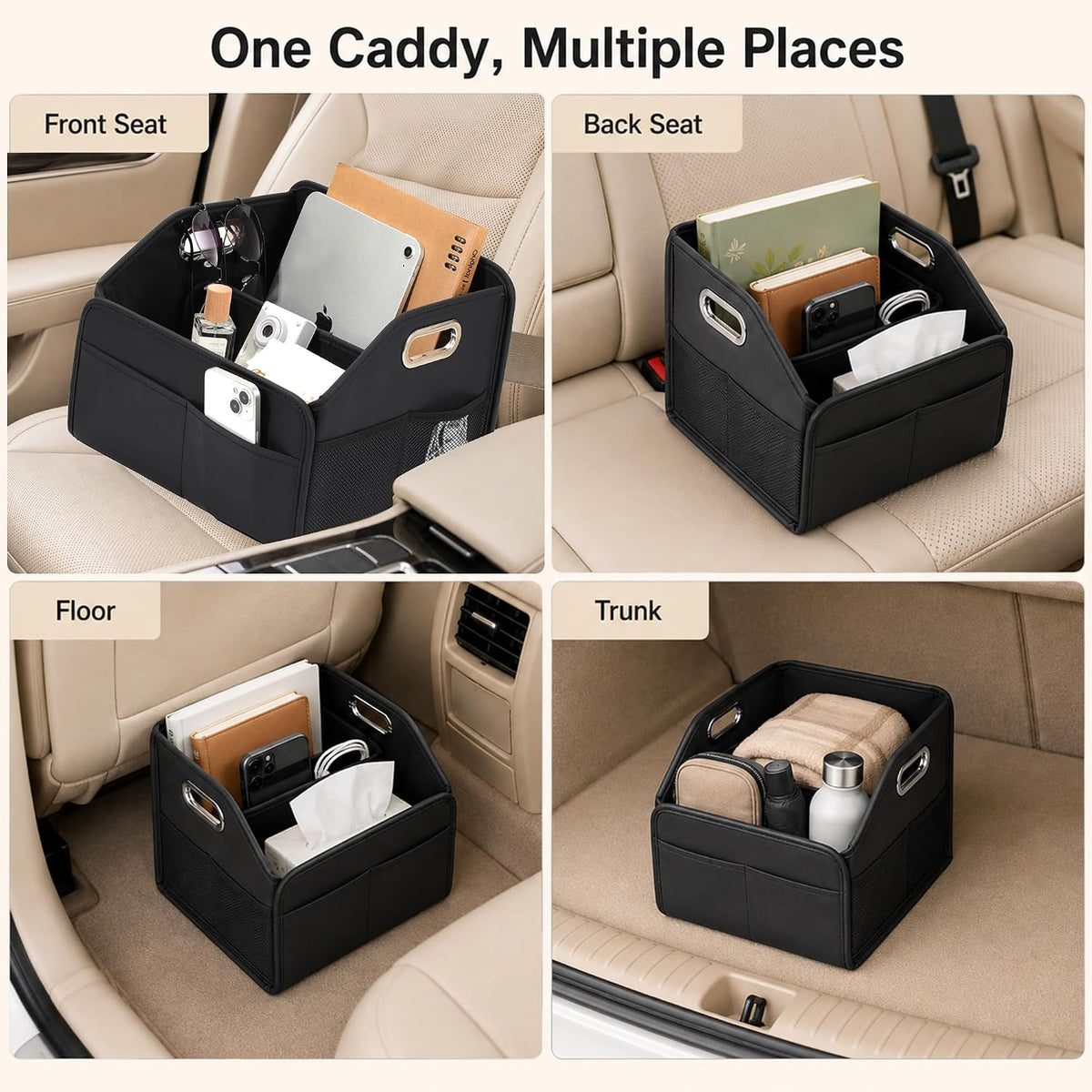 Car Front Seat Storage Organizer, Back Seat/Floor/Trunk, Divider & Handles