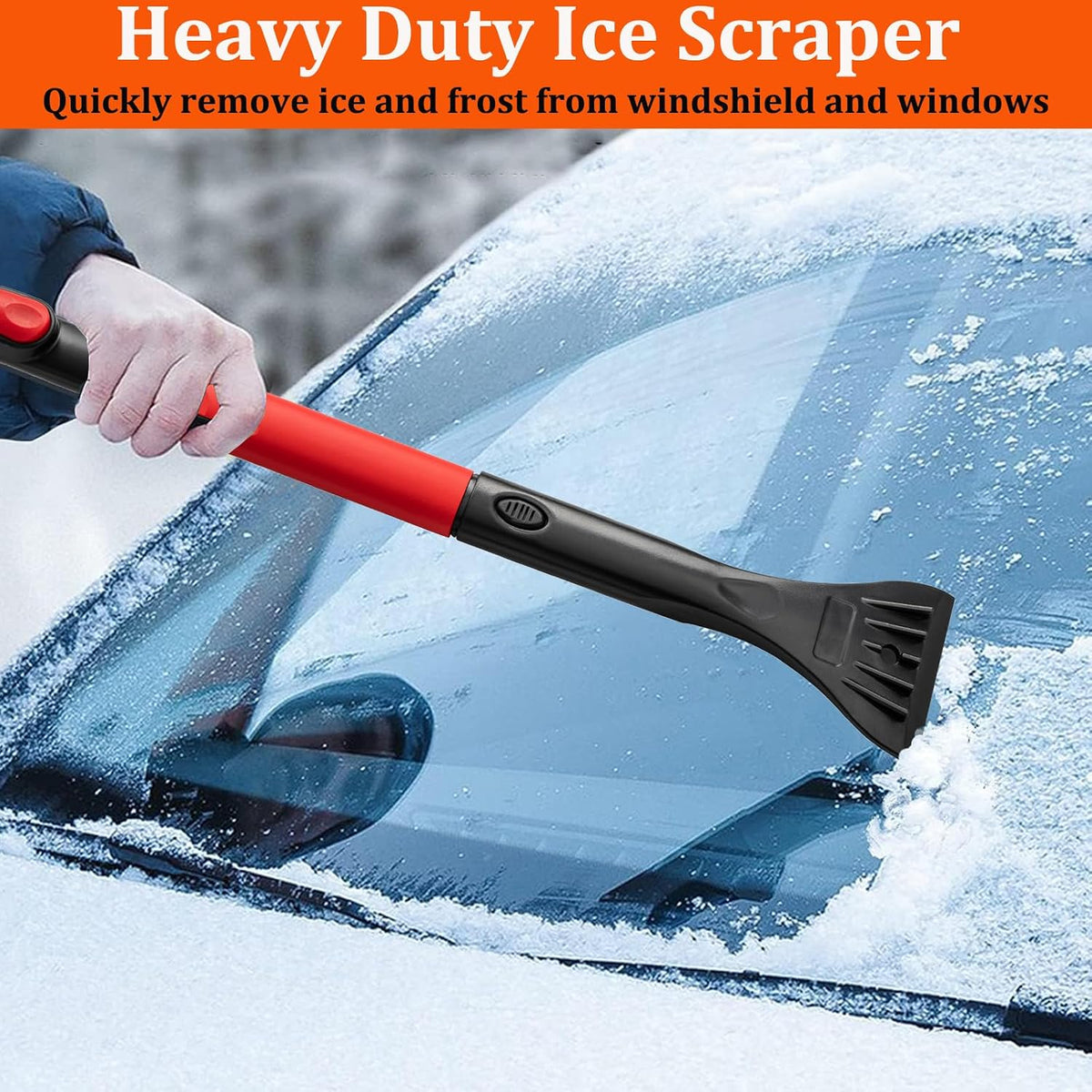 Car Snow Brush Ice Scraper Remover with Squeegee 39inch Long Handle Extendable Snow Removal Tool Windshield Snow Scrapers Removal Shovel for Ice and Snow Red Color
