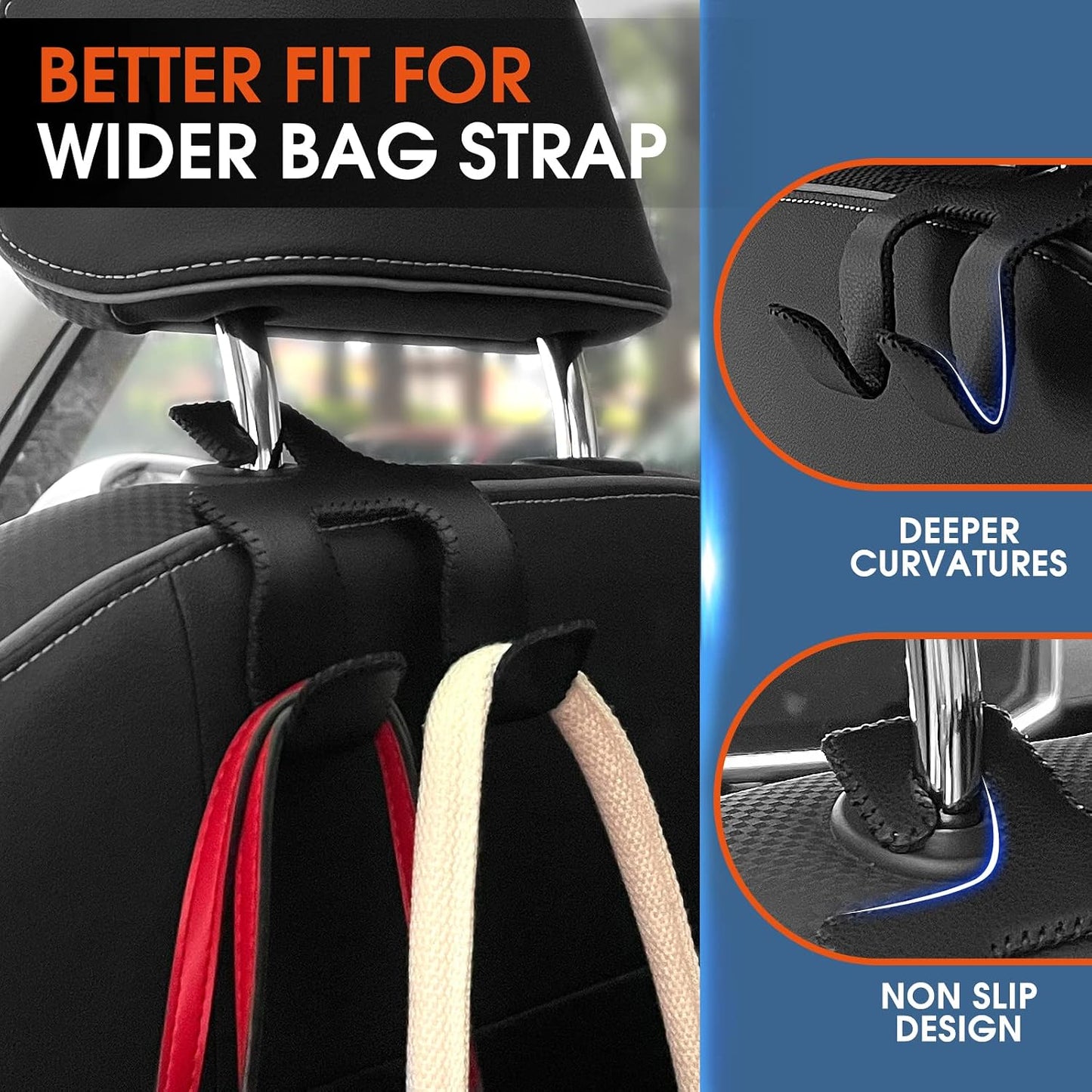 2 in 1 Car Headrest Hooks for Purses and Bags, Upgraded Leather Organizer Storage Holder Hooks Matching Cars Interior, 1-Pack, Gray