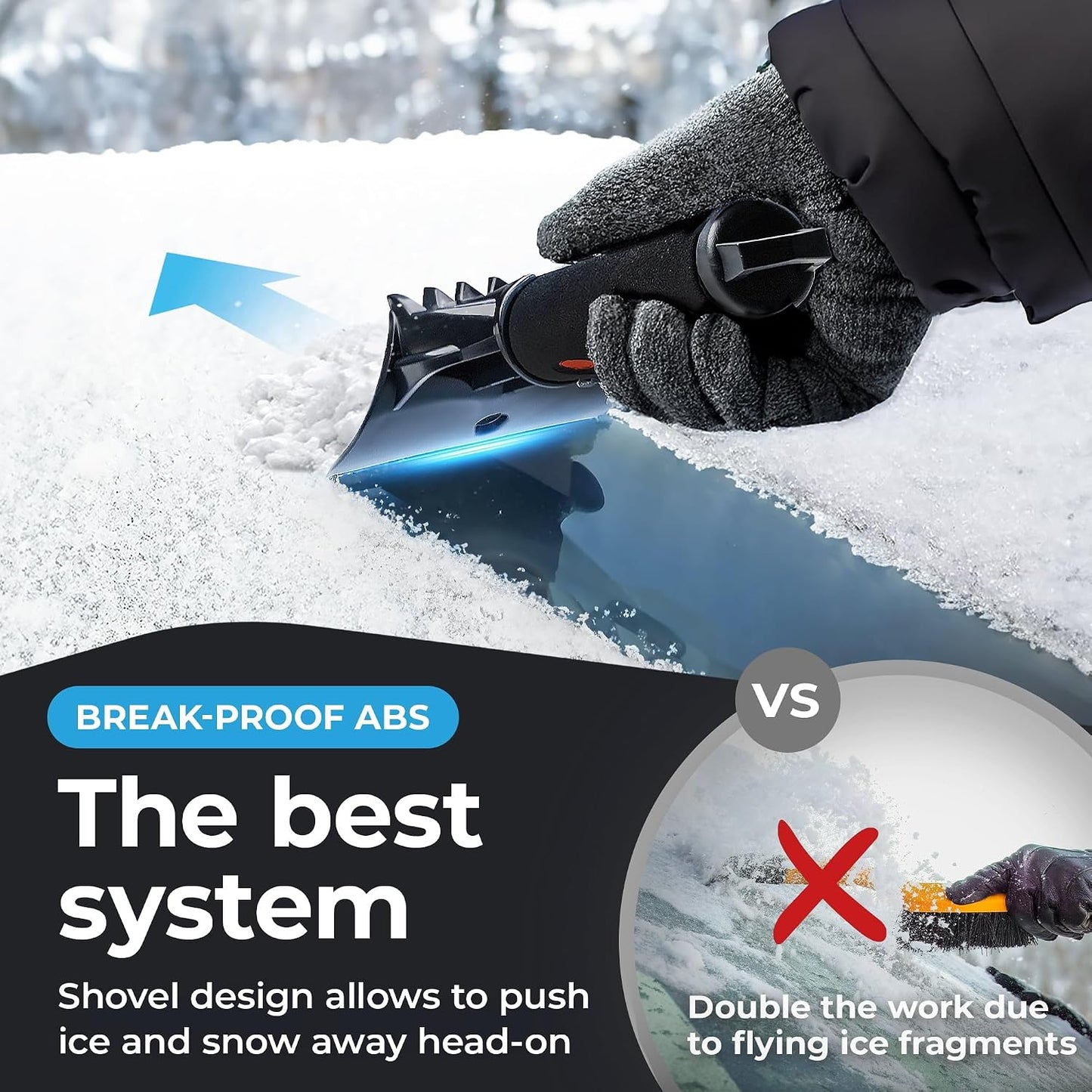 Car Ice Scraper for Car Windshield Test Winner 2026* - Ergonomic Professional Snow Scraper for Car Fast & Strong - Efficient & Safe Windshield Scraper for Ice and Snow