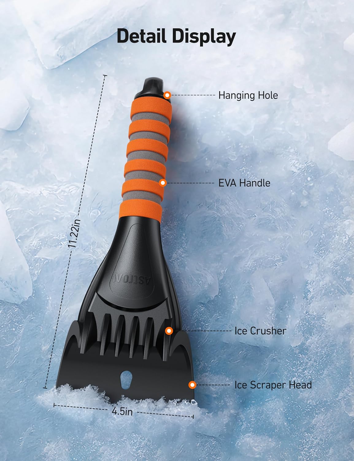AstroAI Ice Scraper for Car Windshield, Snow Scraper with Ergonomic Grip