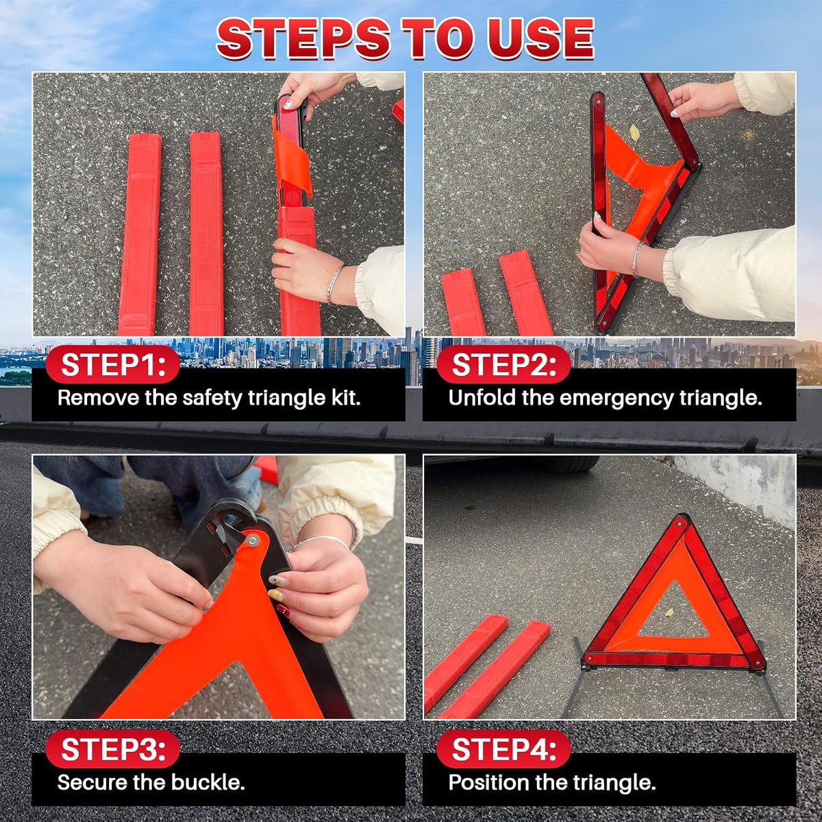 MAOPINER 3 Pack Reflective Emergency Warning Triangles with Case