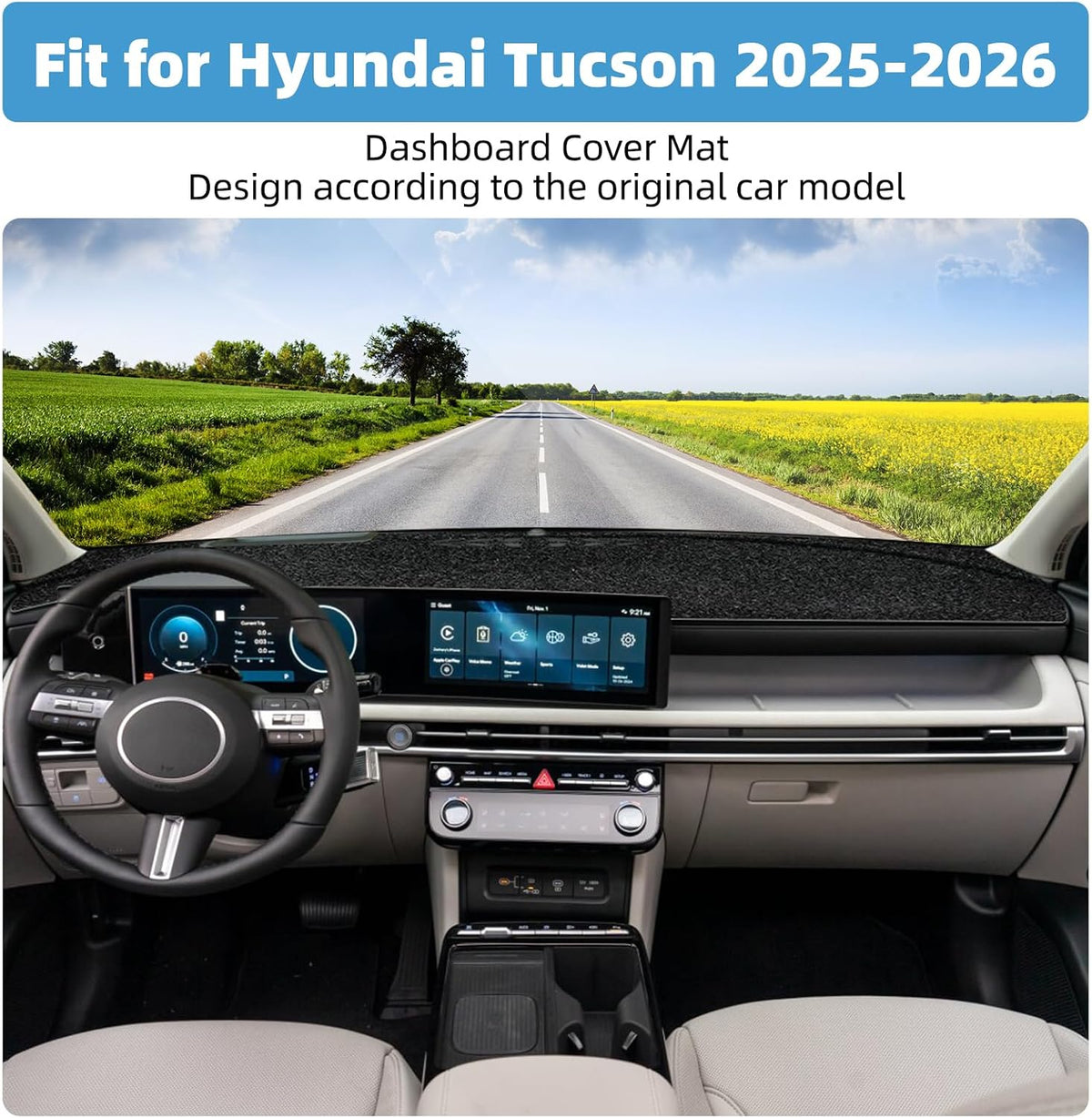 Dash Cover Mat Compatible with Hyundai Tucson 2025-2026 Non-Slip Dashboard Cover Mat Sunshade UV Rays Protector Interior Accessories