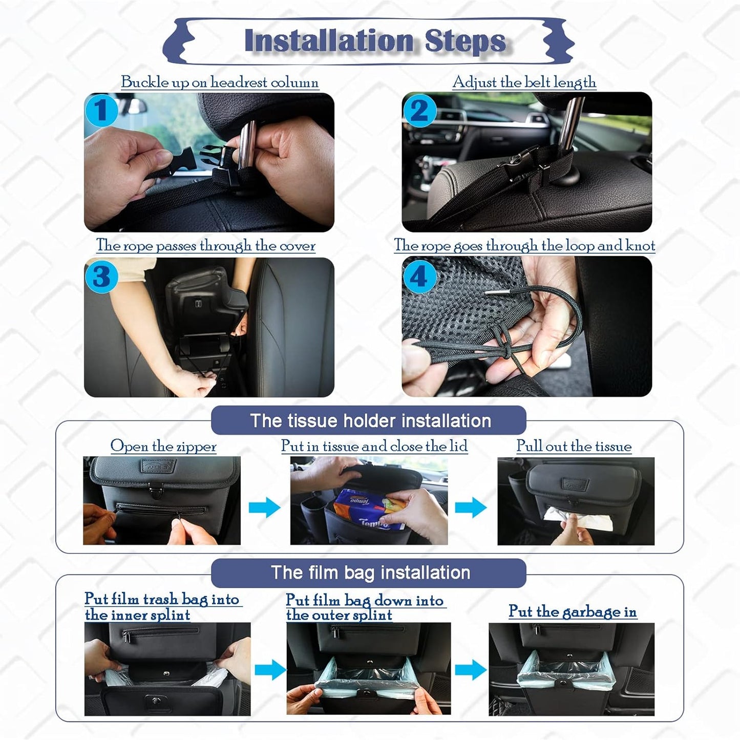 Car Organizer Between Seats, Garbage Trash Bag, Purse Holder, Dog Barrier | AMEIQ Car Accessories, Rubbish Can, Waster Litter Recycle Bin, Storage Bag Between Front Seats, Tissue Handbag Holder, Black