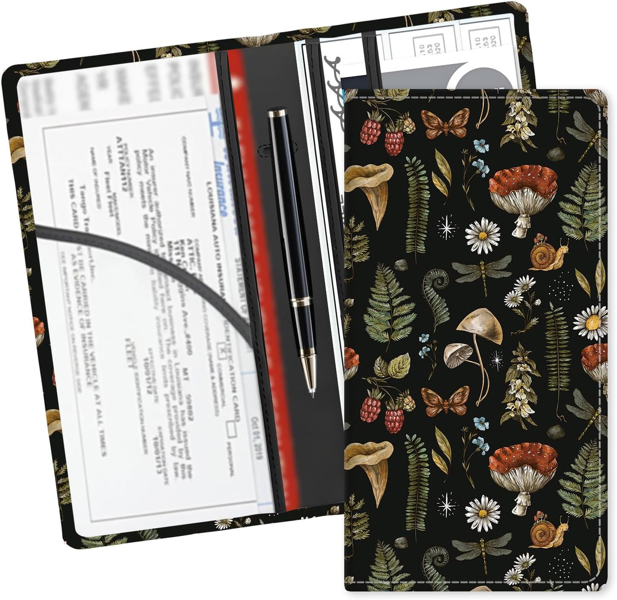 Leather Car Registration and Insurance Card Holder, Cute Car Accessories Vehicle Glove Box Car Organizer for Documents, Cards, License Cute Boho Brown Mushrooms