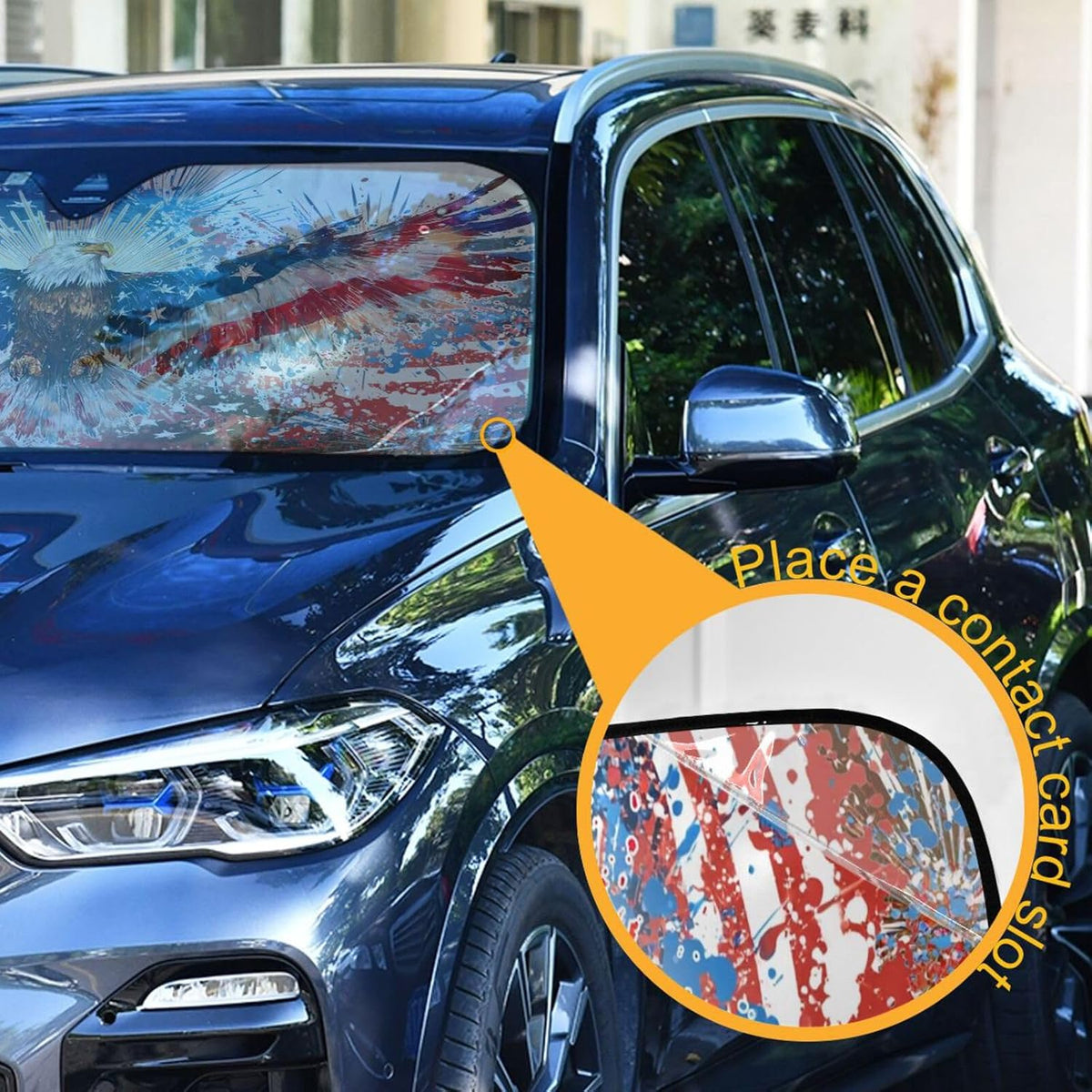 Foldable Car Windshield Sun Shade American Flag Fireworks Accordion Folding UV Block Cooling Sunshade Visor Front Window Keeps Vehicle Cool 55 x 27.6