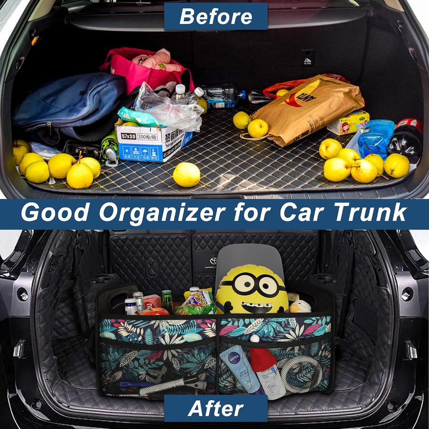 Deosk Car Trunk Organizer for SUV, Car Organizers and Storage with Reinforced Handles, Car Accessories for Women/Men 50L Waterproof Polyester Trunk Organizer(Medium, Leaves)