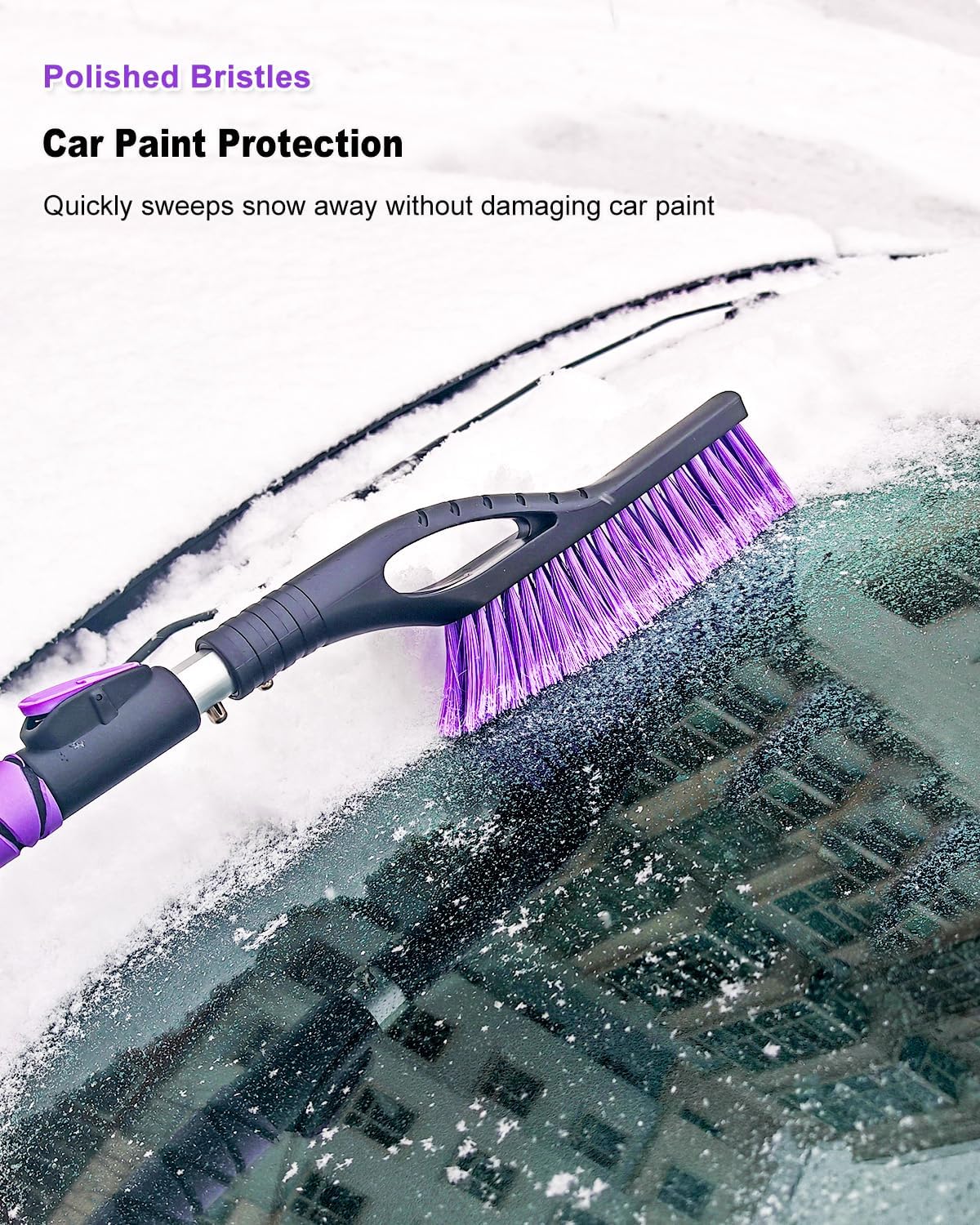 HEEYA Ice Scraper and Brush for Car, Extendable Snow Brush and Ice Scraper for Car Windshield Window, Car Snow Scraper and Brush with Foam Grip for SUV Truck Automobile Vehicle - Purple