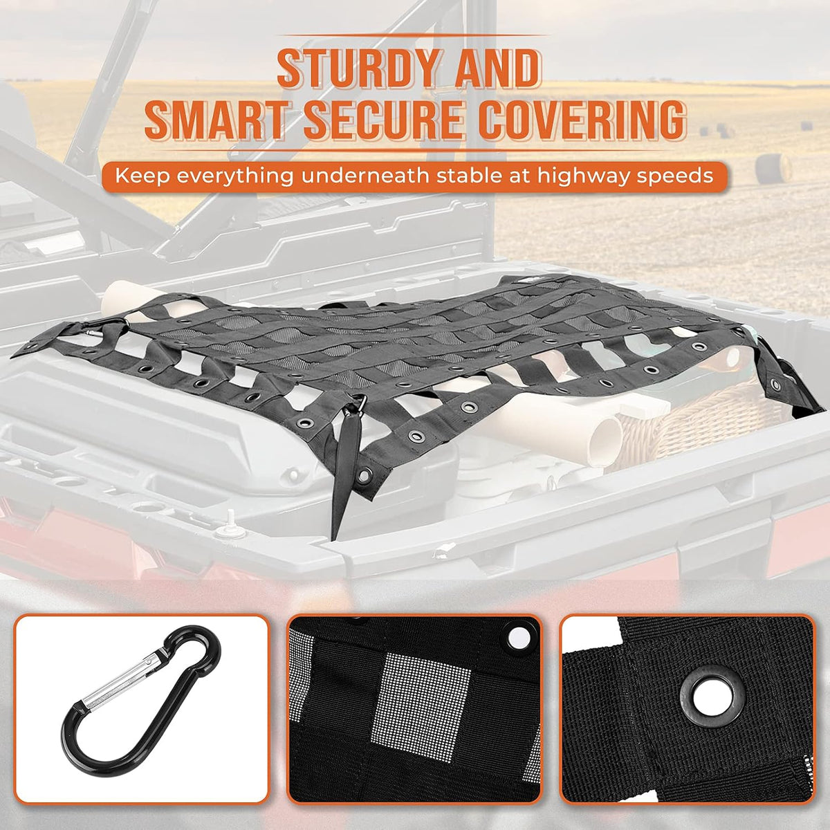 KEMIMOTO UTV Cargo Bed Net Compatible with Polaris Ranger General Defender