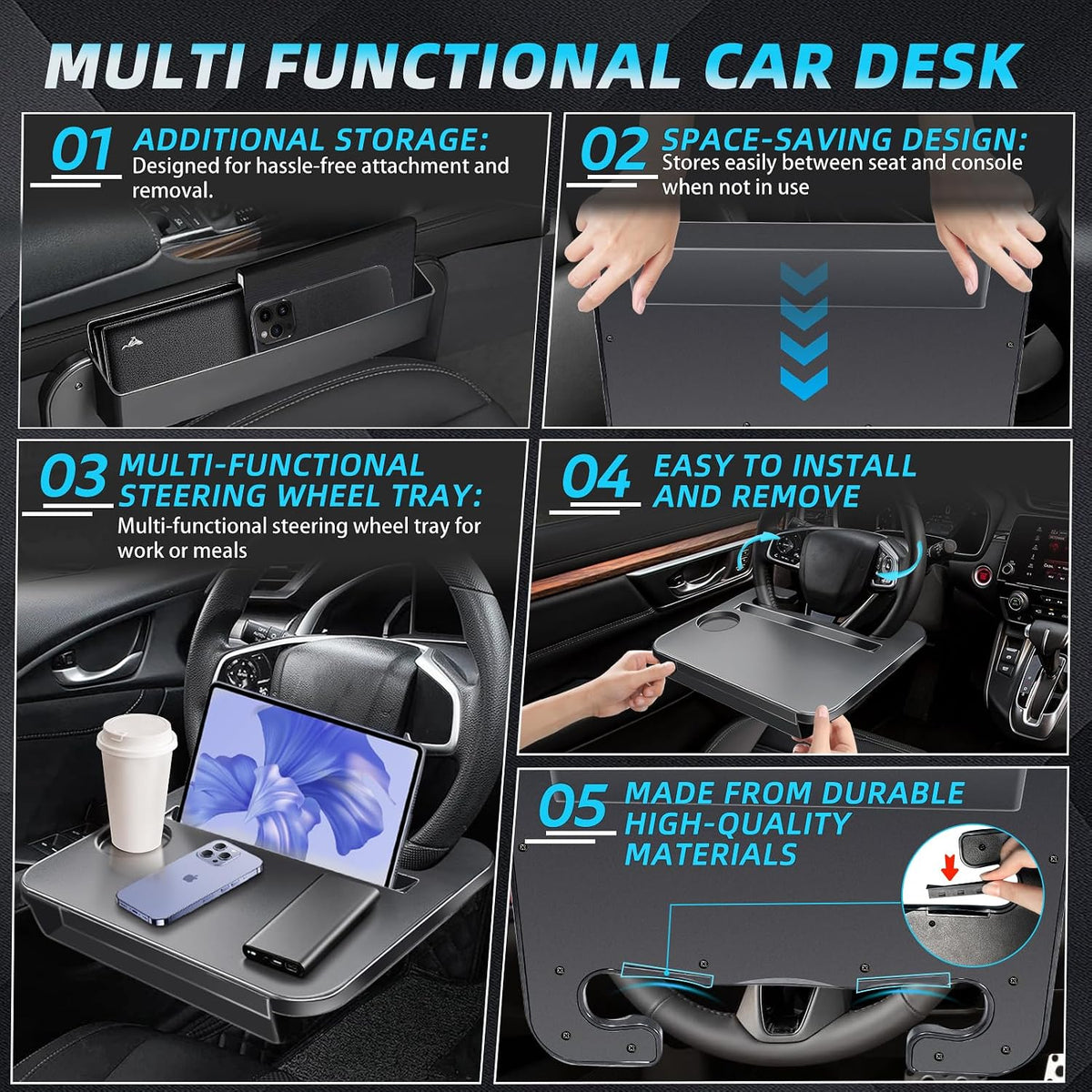 Compatible with Honda CR-V 2-in-1 Steering Wheel Tray Gap Storage Organizer