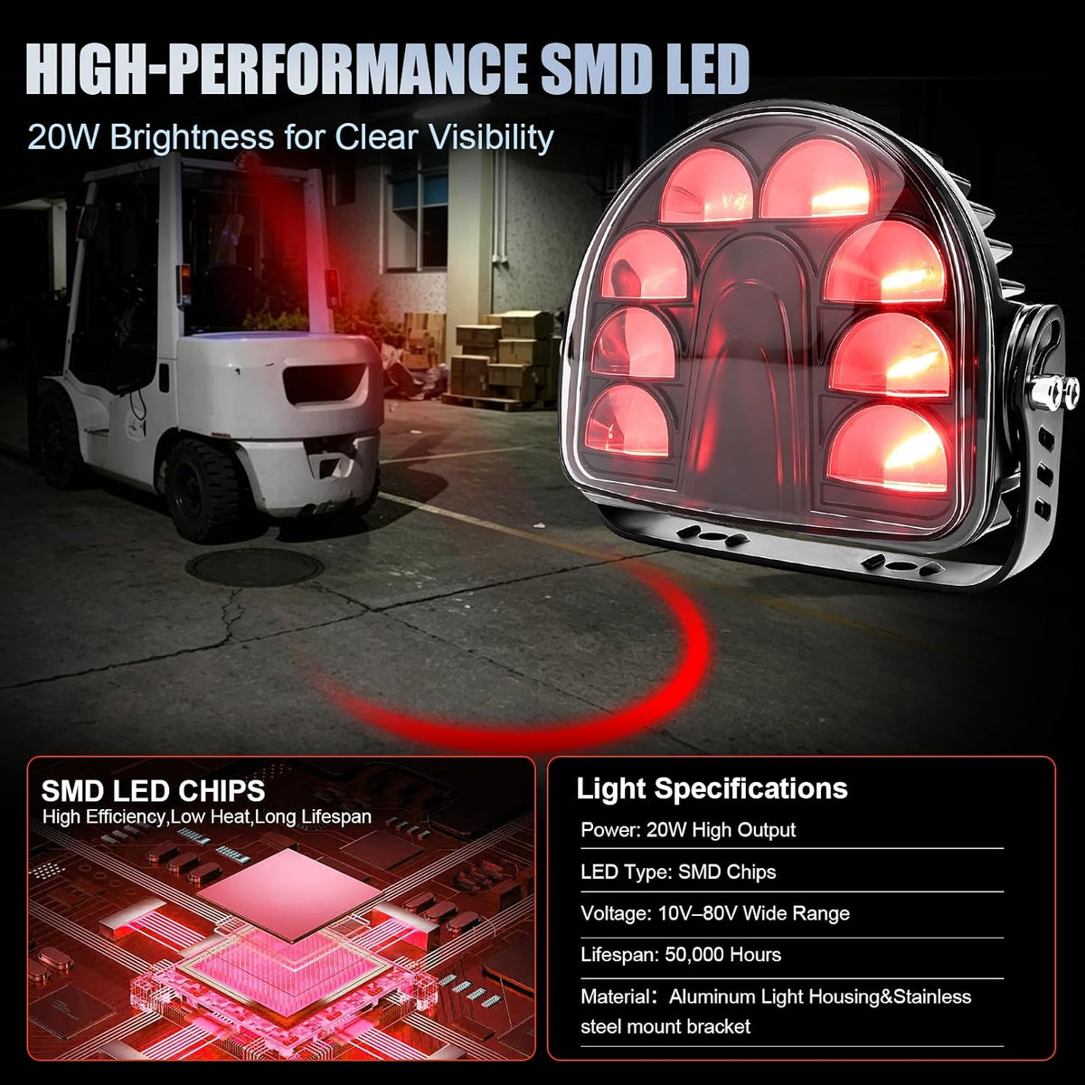 Chelhead LED Forklift Safety Light Red Arc Beam Warning Light High Visibility Pedestrian Spot Light for Industrial Warehouse Forklift Accessories Safety Alert