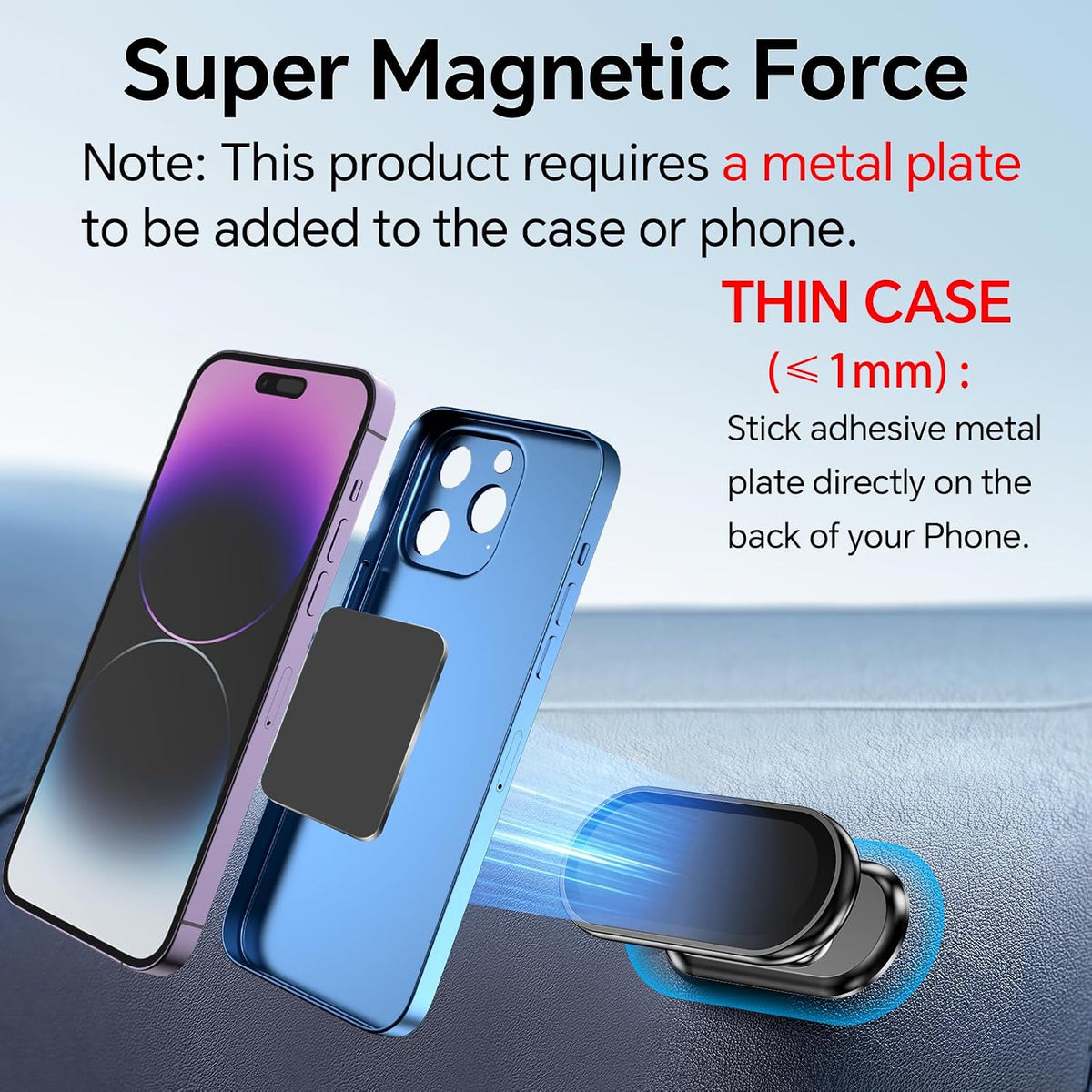 【2-Pack】 Magnetic Phone Holder for car, [ Super Strong Magnet ] [ with 4 Metal Plate ] Cell Phone carmount for iPhone Magnetic [ 360° Rotation ] Universal Dashboard Adhesive Car Magnetic Phone Mount