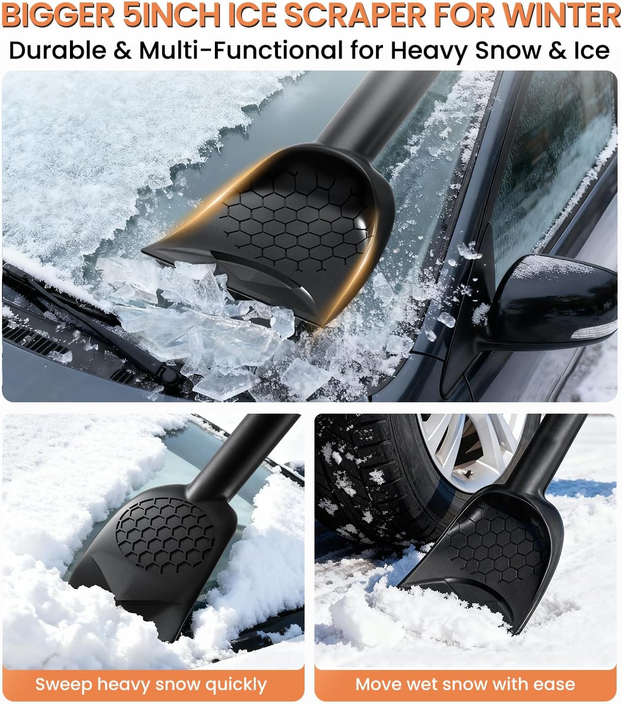 Zanch 2025 Upgrade Extendable 3-in-1 Car Snow Brush and Ice Scraper [45" Extendable Handle] with 360° Rotating Brush Head for Car Windshield Clear Snow, Ice and Frost, for All Cars/Truck/SUV