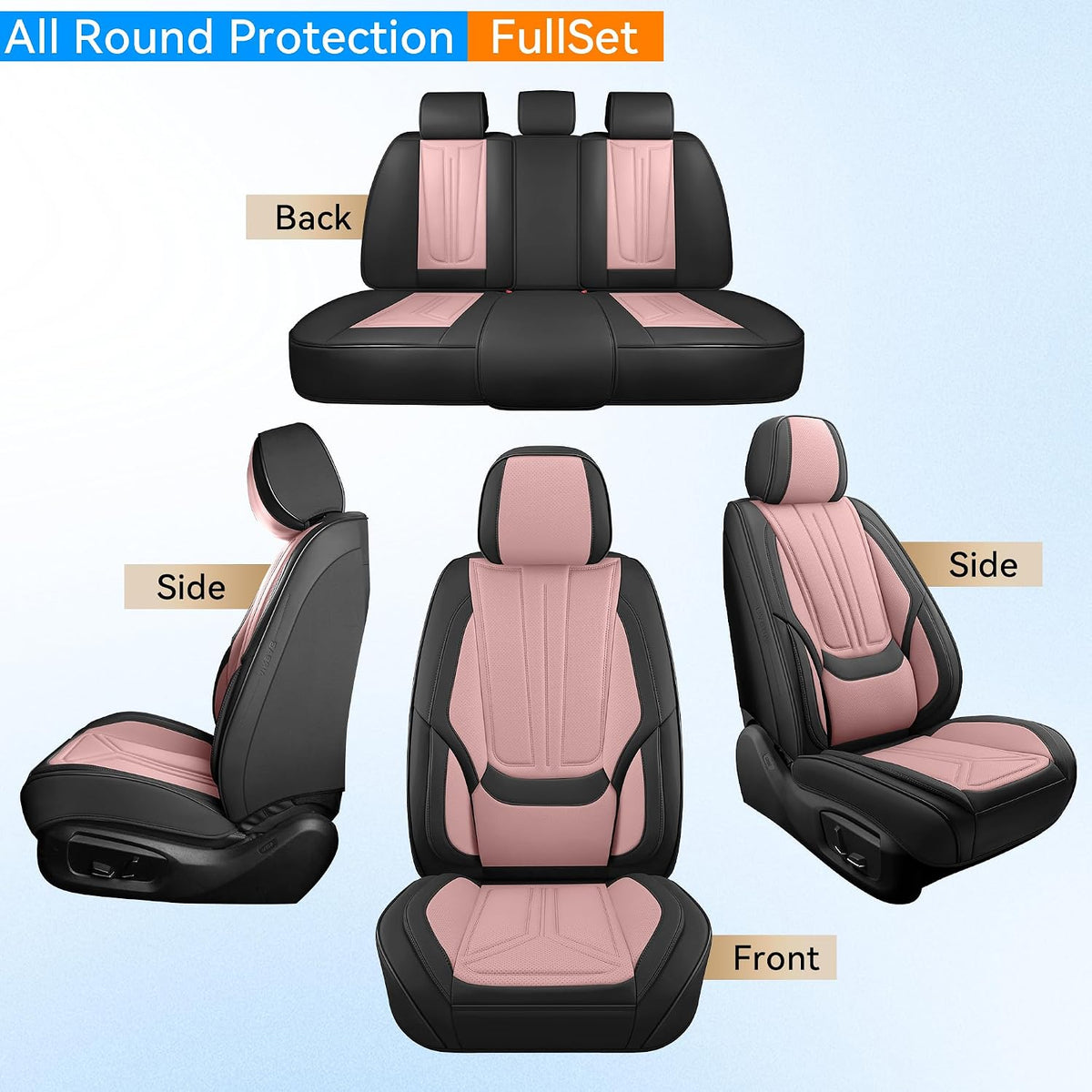 Car Seat Covers Full Set Pink and Black, Leather seat covers, Universal Fit