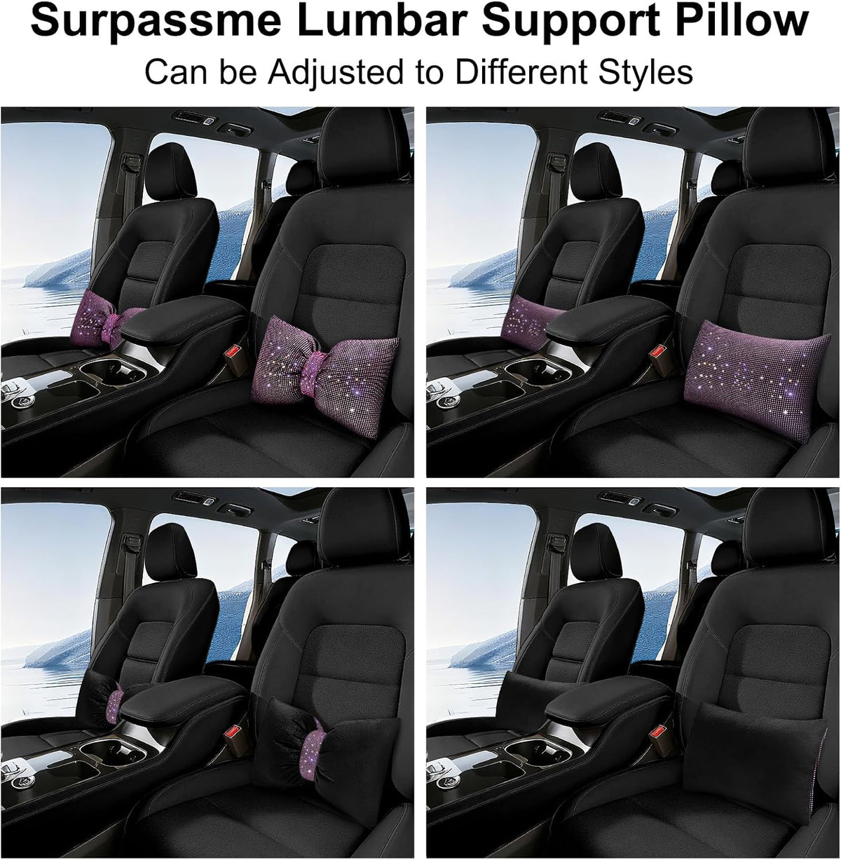 surpassme Rhinestone Lumbar Support Pillow for Car, Bling Back Support Pillow/Cushion Car Accessories for Women(Pink)
