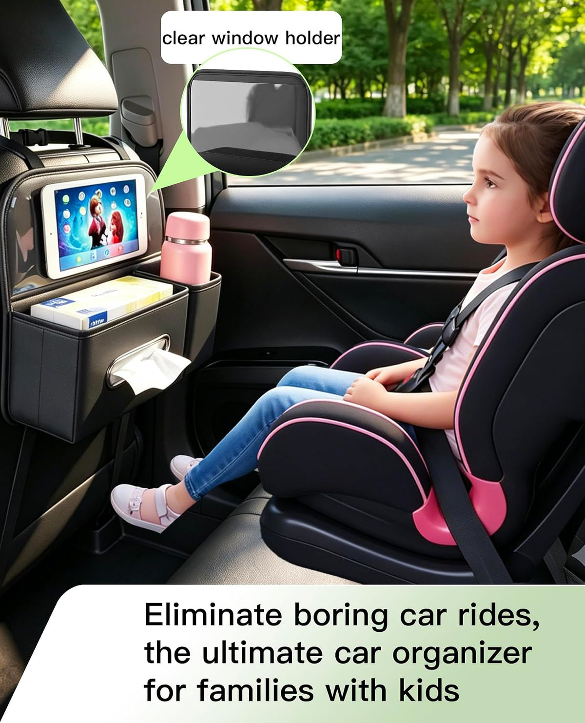 4 in 1 PU leather Backseat Car Organizer with Car Tissue Cup Tablet Holder