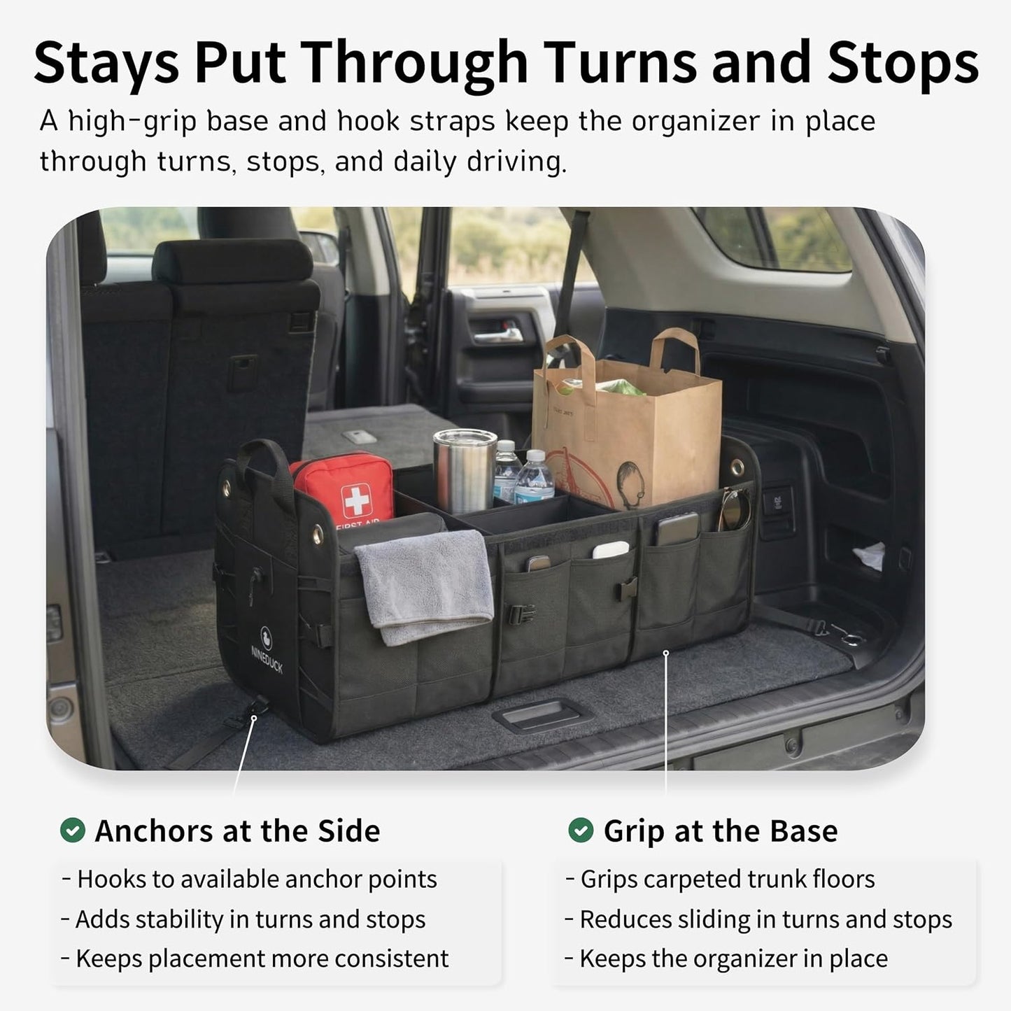 1680D Trunk Organizer with Lid, Extra-Large 114L Collapsible Cargo Organizer for SUVs, Trucks & Large Cargo Areas, Rigid PP Panels, 800D x 800D Weave, Water-Repellent, Anti-Sag Design