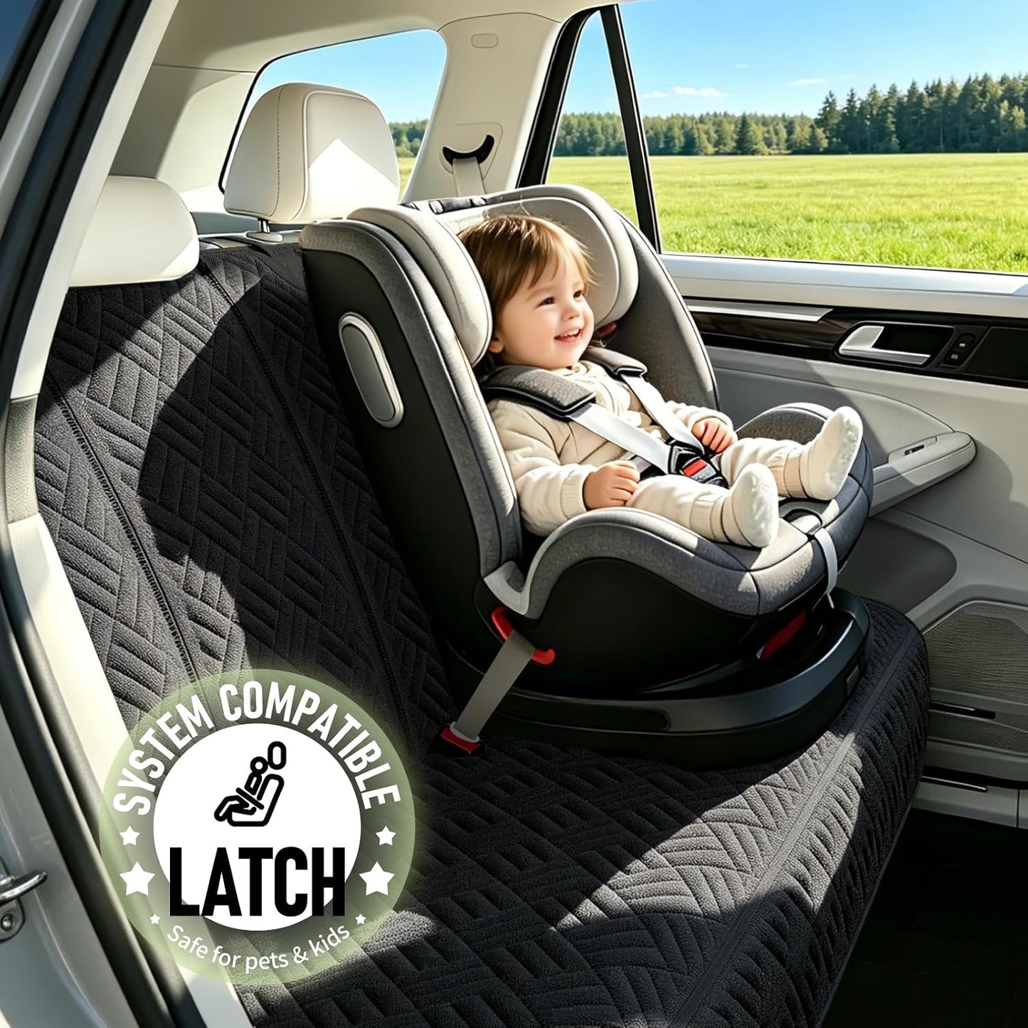 Dog Car Seat Cover for Back Seat, Waterproof 600D Oxford Protector for Travel and Daily Use, Non Slip Scratch Resistant Bench Cover, Easy to Clean, Fits Cars/SUVs/Trucks, 54 Inch