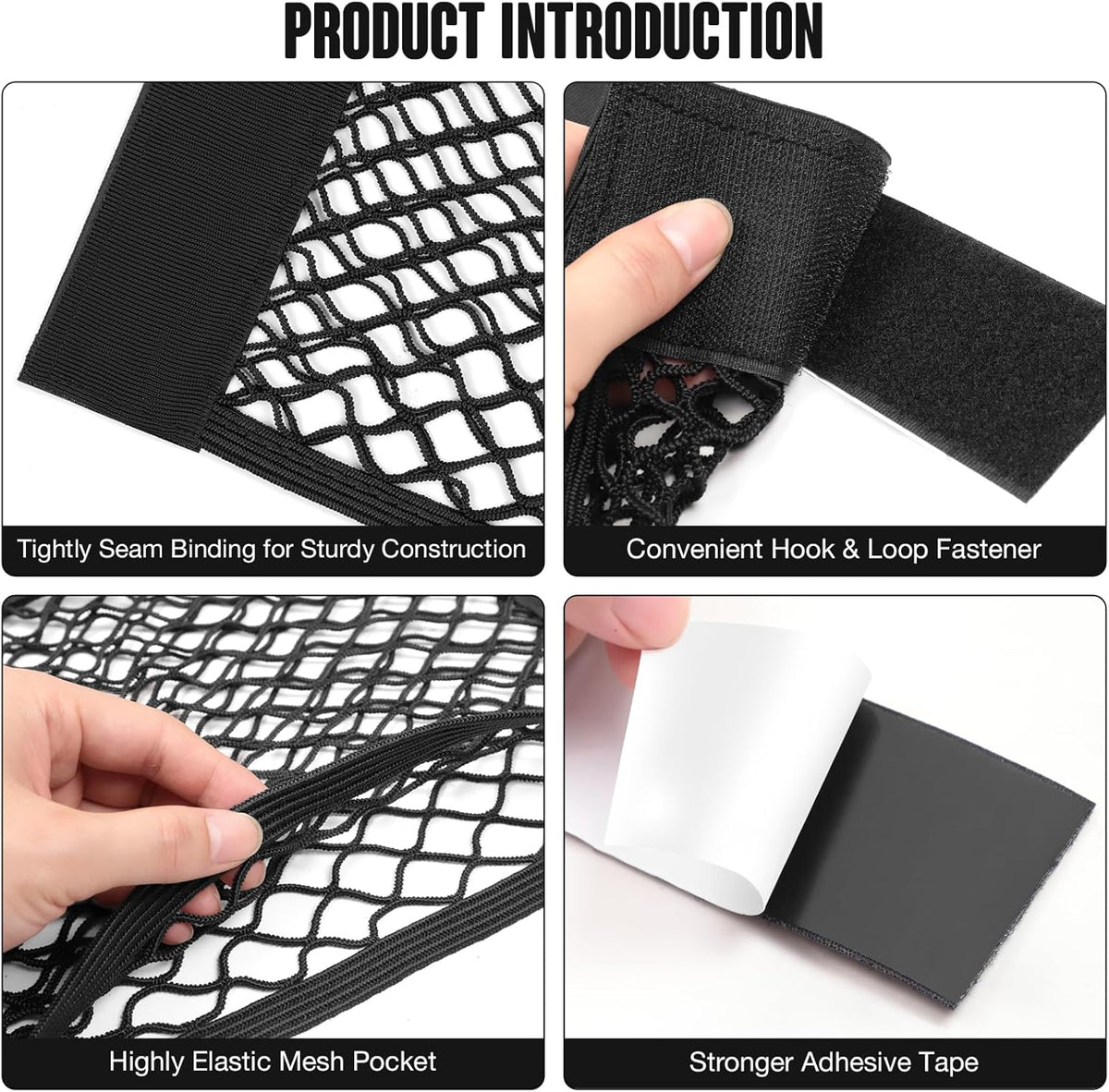 TOBWOLF Car Storage Net Bag, 2PCS 9.8'' X 23.6'' High-Elastic Mesh Pocket