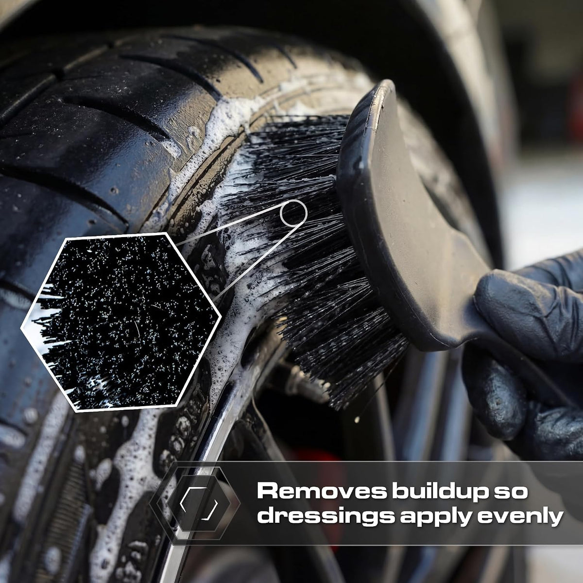 Blackline Stiff Bristle Tire Brush - Heavy-Duty Deep Clean for Tires & Mats
