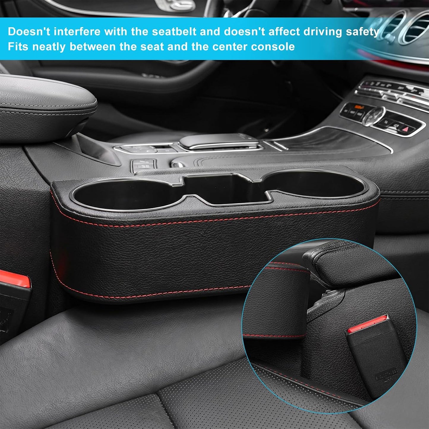 Car Seat Gap Filler Organizer, Multifunctional Auto Front Seat Storage Box with 2 Cup Holders, Auto Console Side Organizer Anti-Drop Gap Filler for Holding Phone Glasses Drinks (Beige)