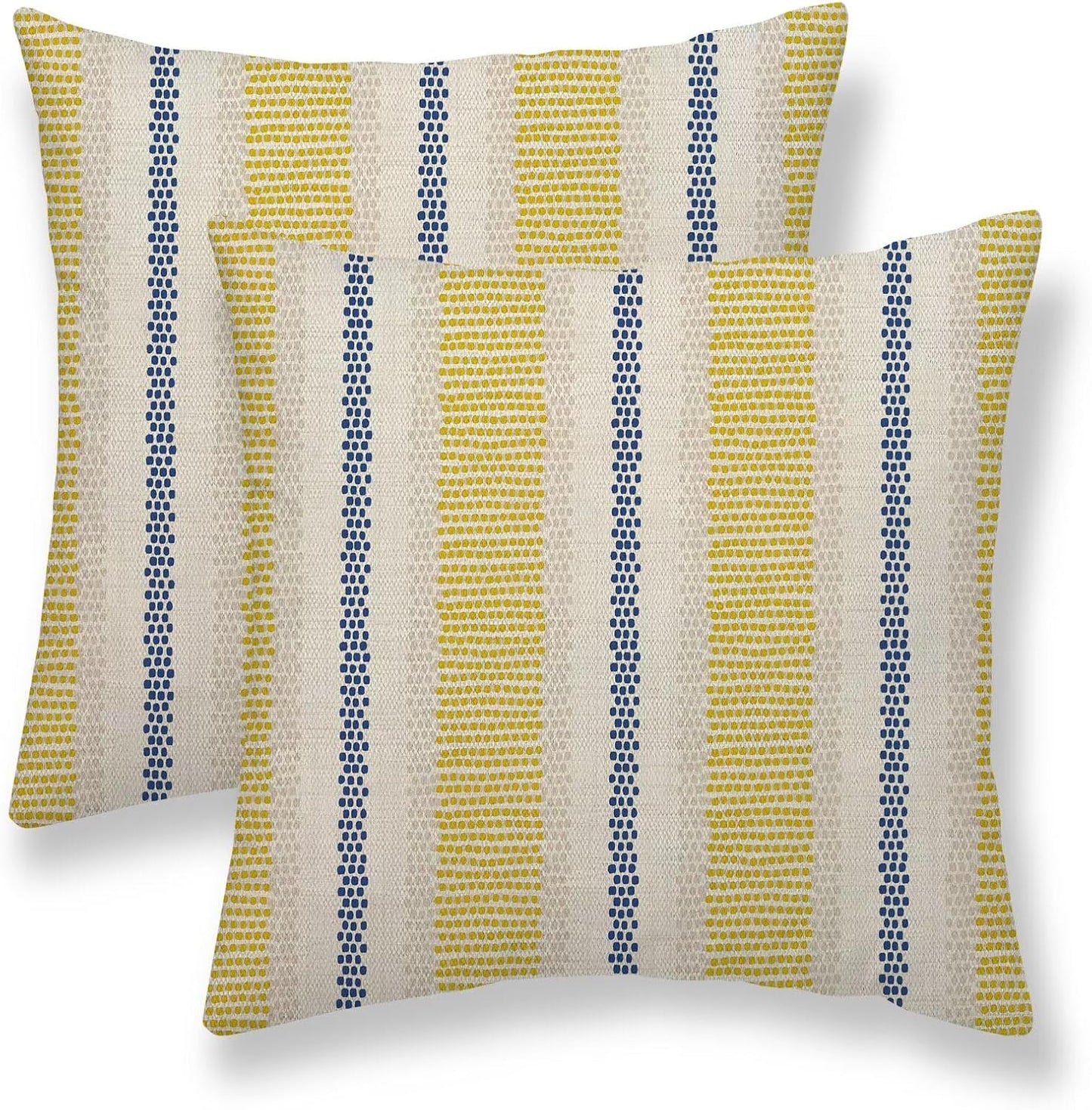 Blue Yellow Pillow Covers 18 x 18 Inch Set of 2 Boho Polka Dot Striped Decorative Outdoor Throw Pillow Covers Linen Summer Farmhouse Modern Pillowcase for Home Sofa Couch Decor