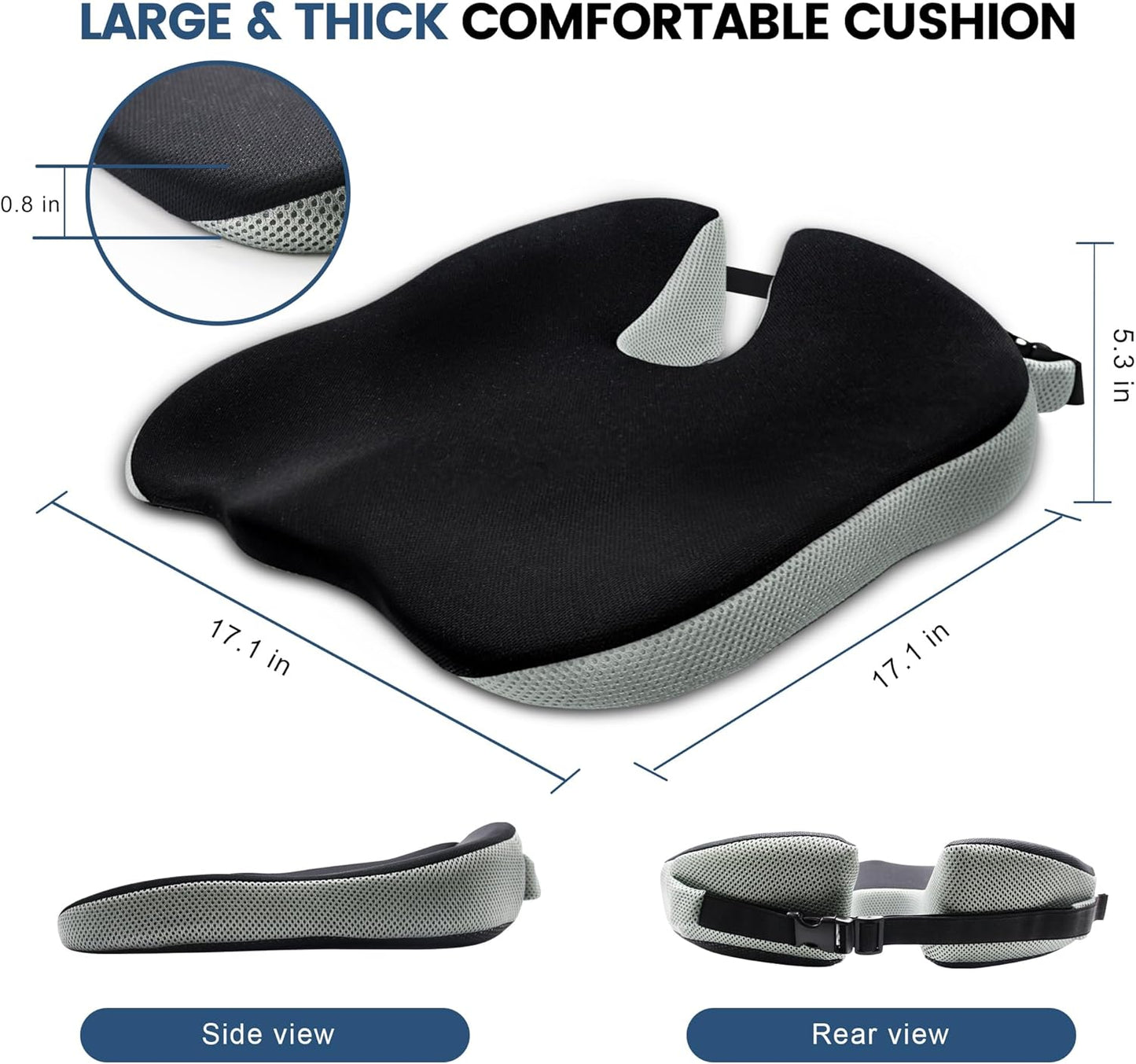 Seat Cushion for Office Chair, Wedge Car Seat Cushion, Memory Foam Truck Seat Cushion for Sciatica Tailbone Pain Relief, Long Driving, Coccyx