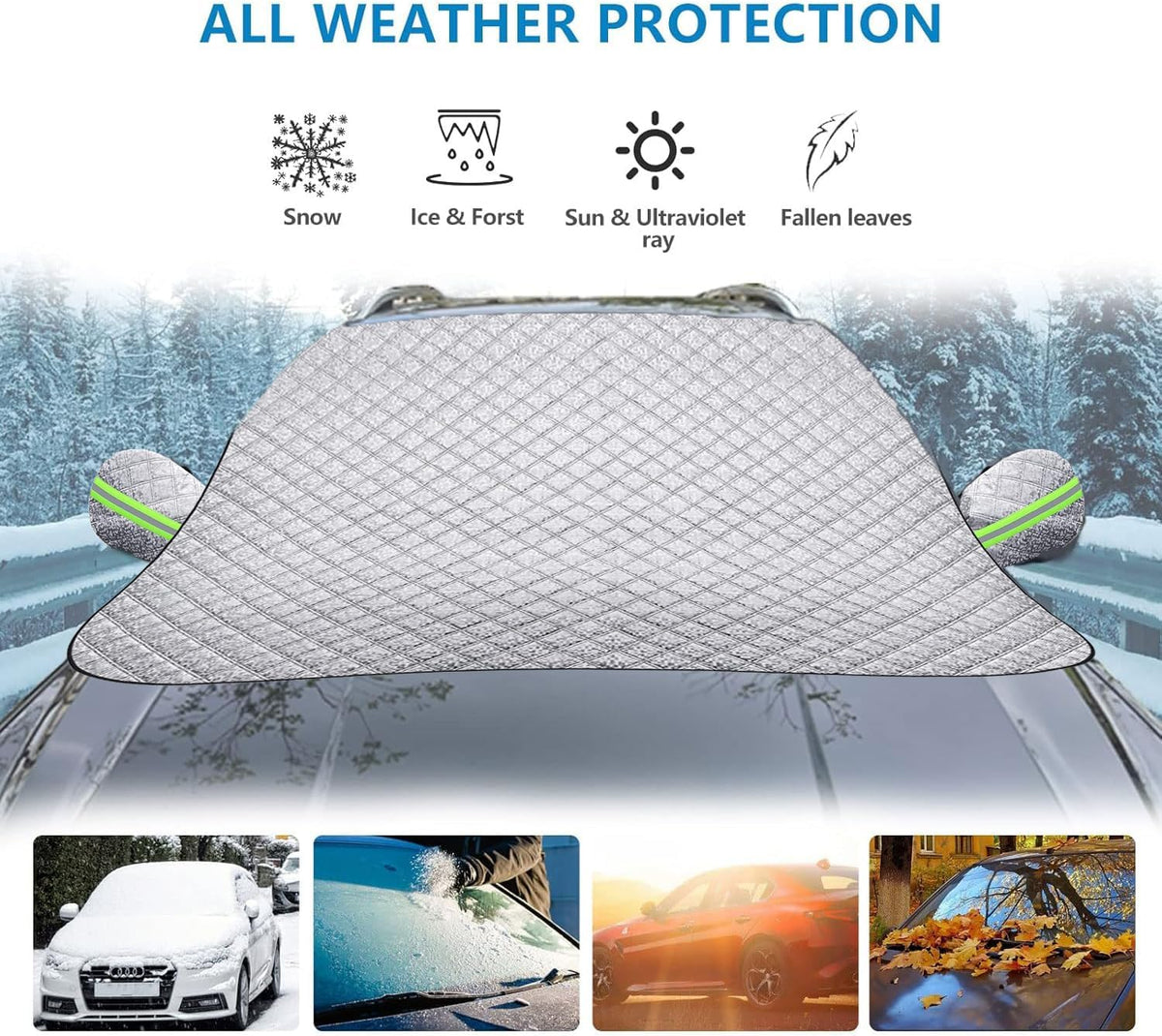 Car Windshield Cover for Ice and Snow Kit,Snow Cover with Side Mirrors Covers,Waterproof Frost Cover for Cars, SUVs, Trucks,Secure Fit Windproof Covers Winter Car Accessories (71"x43")