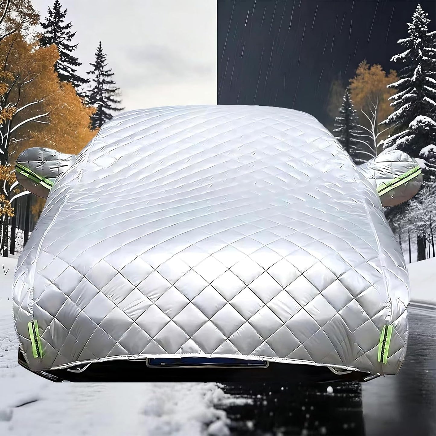 Hail Protector Car Cover Custom Fit for SUV Jeep-Length (181 to 205In),5-Layer Padded Anti-Hail Half Car Covers,Outdoor Waterproof Scratchproof Sun-Resistant(Sliver) fg96t