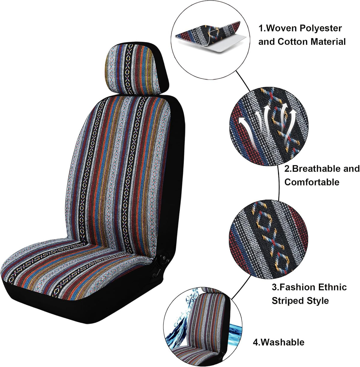 Baja Saddle Blanket Front Car Seat Covers Boho Striped Woven Covers