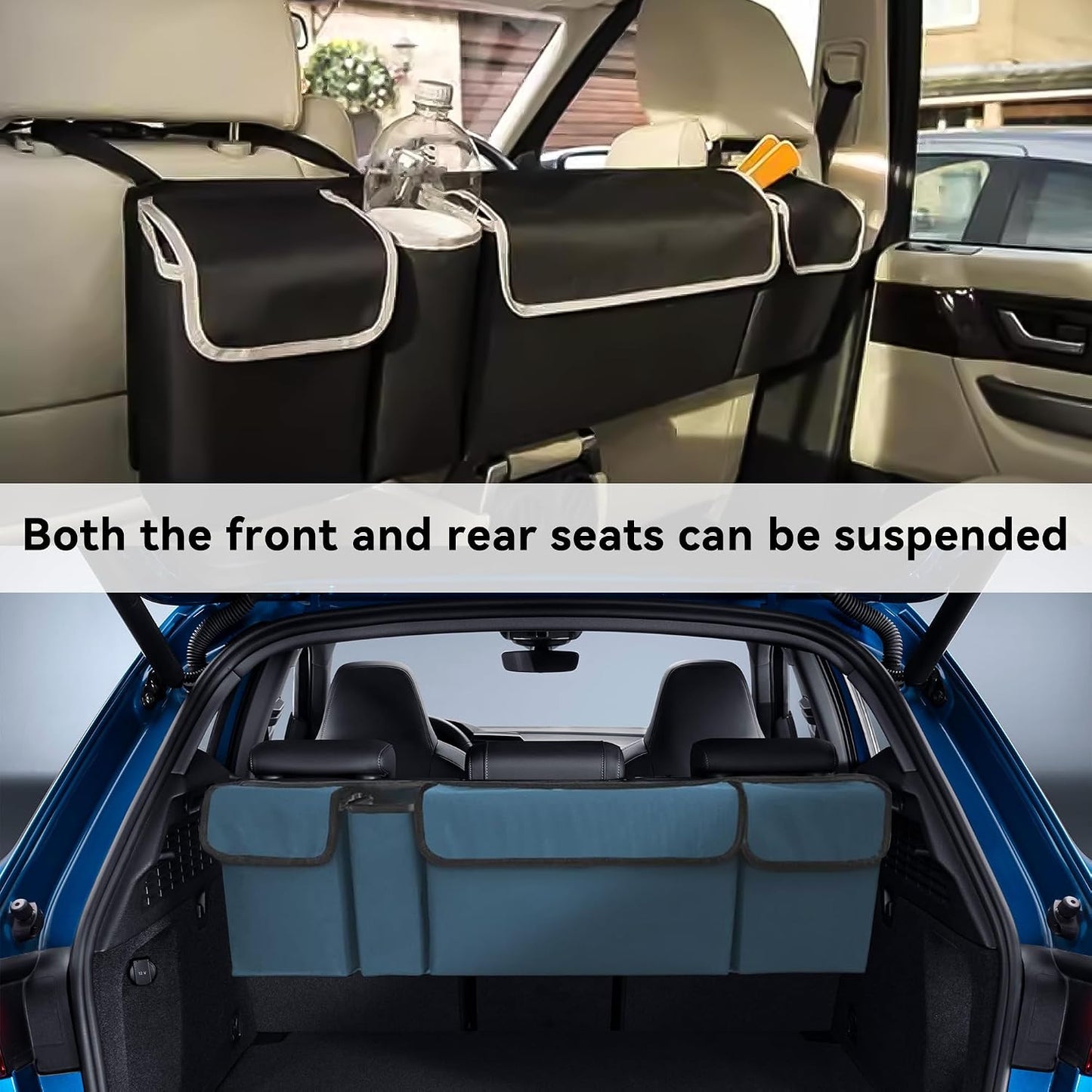 Car Trunk Organizer, Backseat Hanging Large Storage with Adjustable Straps,Waterproof PVC Collapsible Cargo Bag, Car Interior Accessories for Auto SUV MPV (Blue)