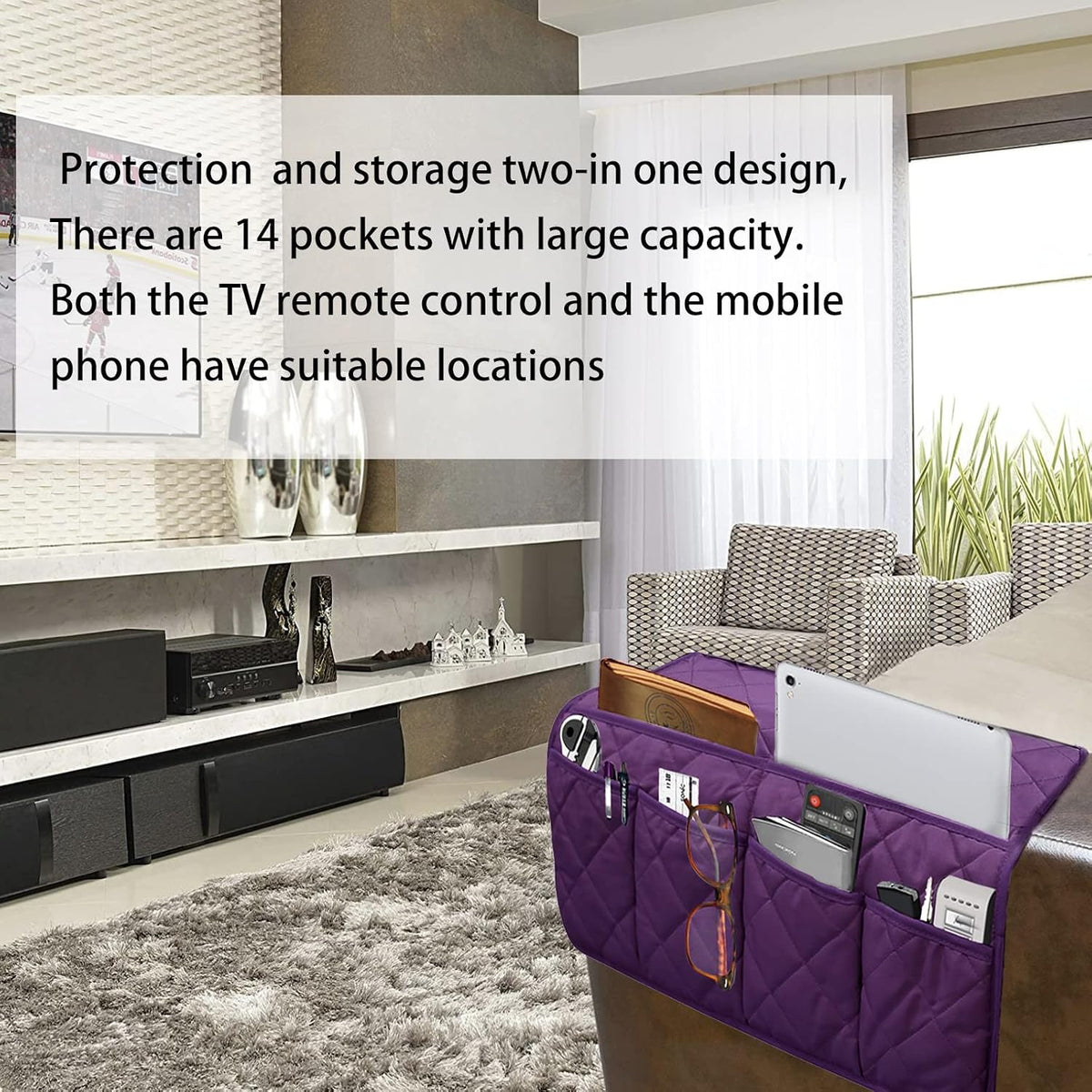 Armchair Caddy for Recliner - Sofa Armrest Organizer with 14 Pockets
