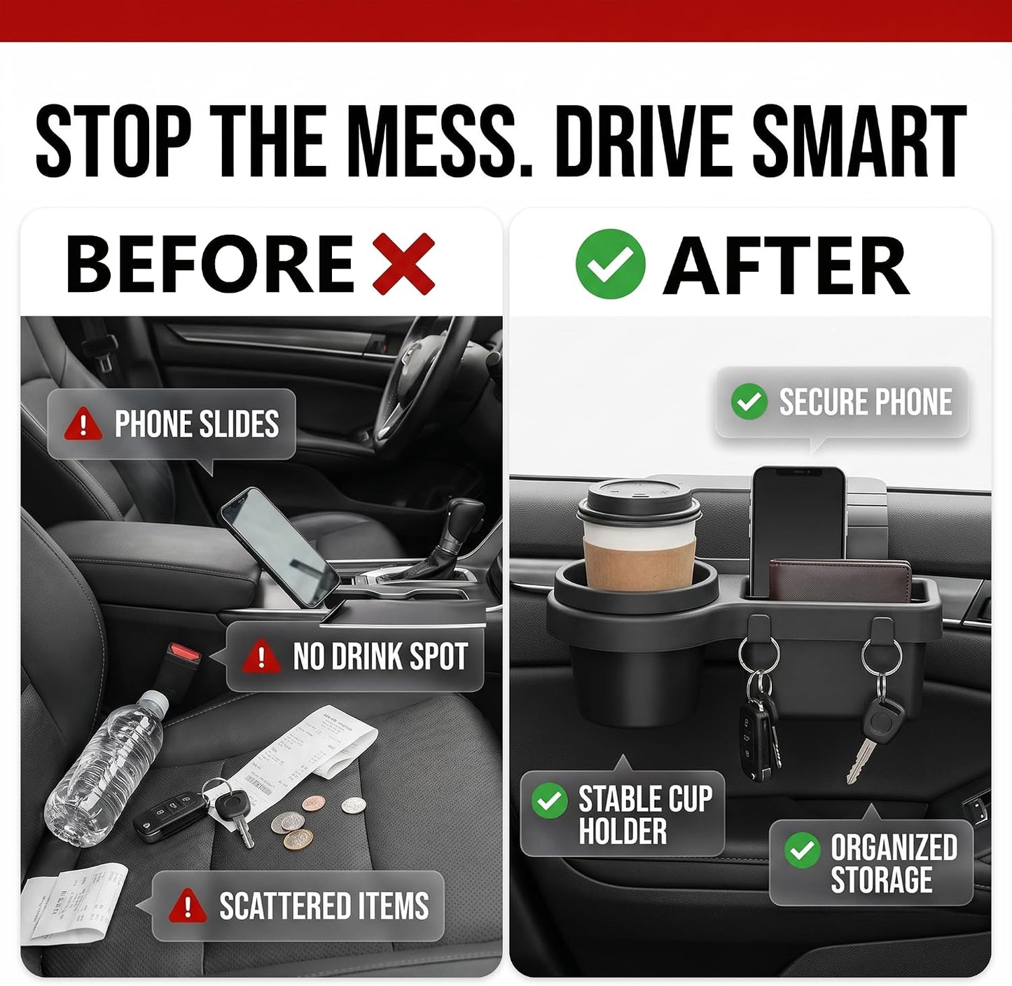Li&Zhao Car Window Cup Holder - Clip-On, No Drill, Universal Fit
