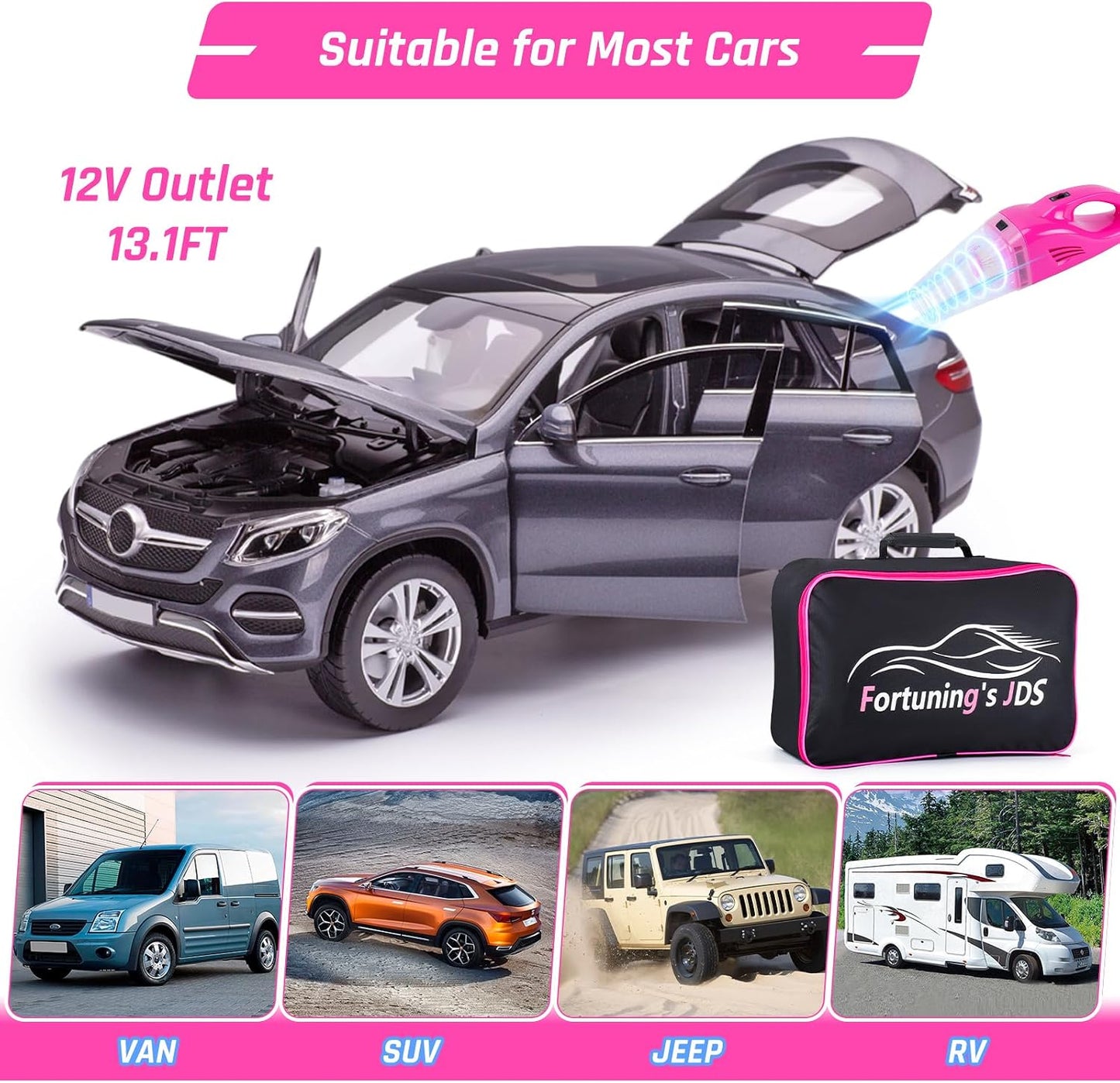 47PCS Car Detailing Kit Interior Cleaner, Car Cleaning Supplies with High Power Car Vacuum Cleaner,Auto Detailing Kit,Car Wash Kit with Bucket Detailing Brush Set,Pink Car Accessories for Women