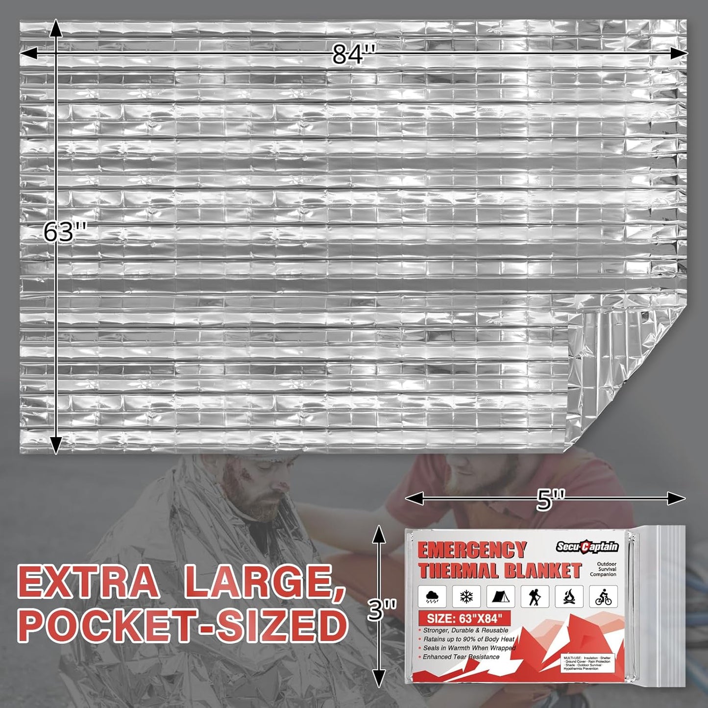 SecuCaptain Survival Emergency Thermal Blankets: 4/10/25/30/50/75/100 PCS Extra Large 84” x63” Space Mylar Blanket Kit for Outdoor Cold Winter Camping Hiking Car Bug Out Bag or First Aid