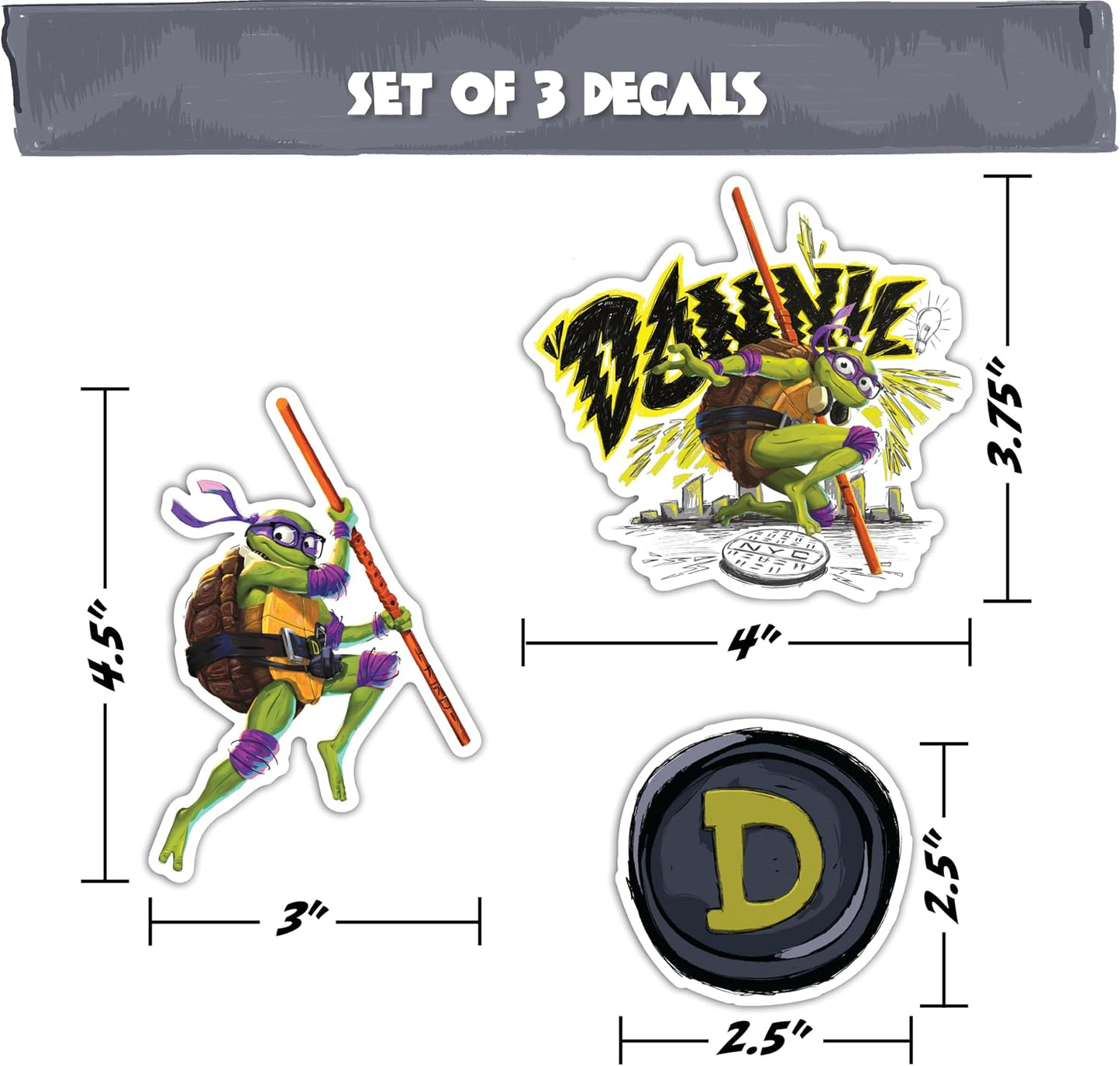 TMNT Teenage Mutant Ninja Turtles Vinyl Decals - Leo, Raph, Mikey, Donnie Mutant Mayhem Stickers for Car Water Bottle Bike Helmet Laptop Skateboard Outdoor Rated Water Resistant