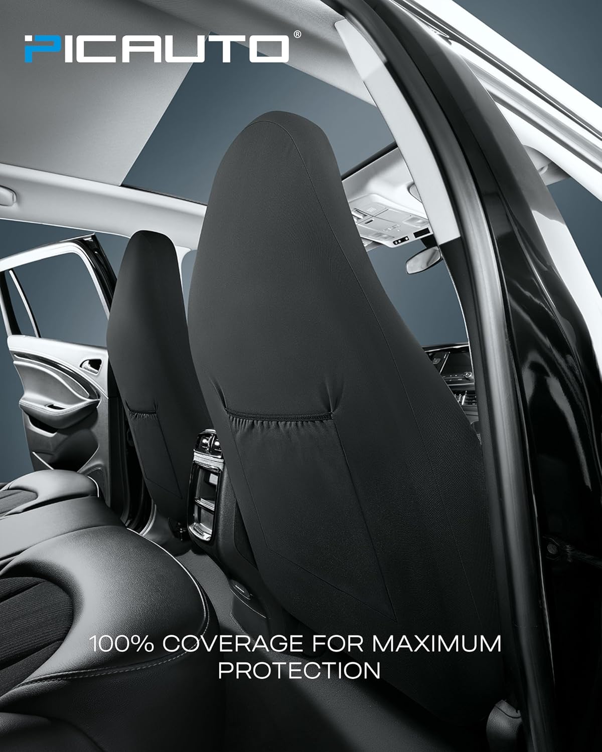 PIC AUTO Car Seat Covers - High Back Front Sports Carbon Fiber & Mesh Design Seat Covers, Automotive Seat Covers, Universal Fit for Most Cars, Airbag Compatible (Black)