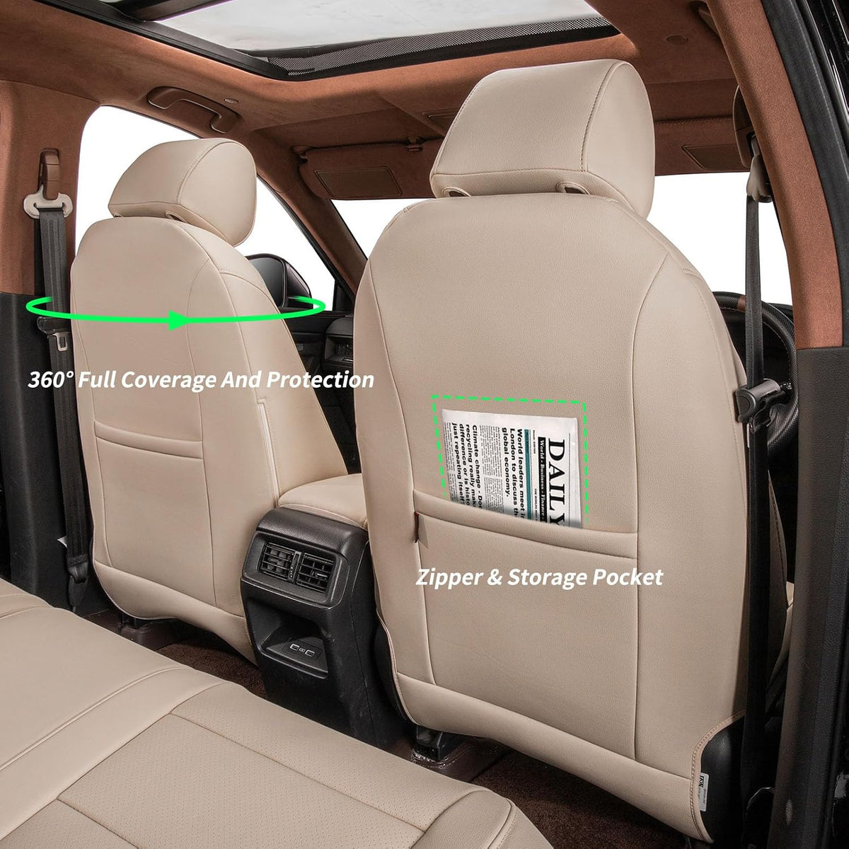 coverdream Custom Seat Covers for 2015-2016 Honda CR-V,Premium Faux Leather Car Seat Cover Set,Full Set Waterproof SUV Seat Protector,Armrest Covers Included (Beige)